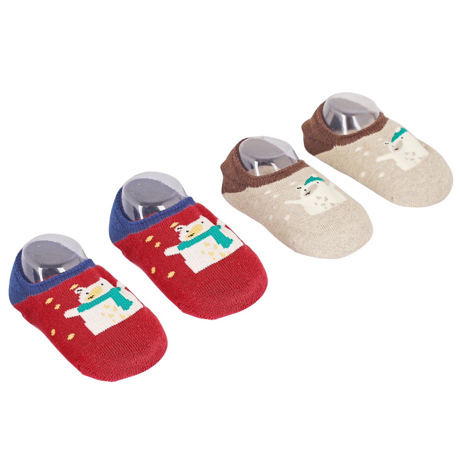 Bear In Snow Red And Beige 2 Pk Socks - Baby Moo
