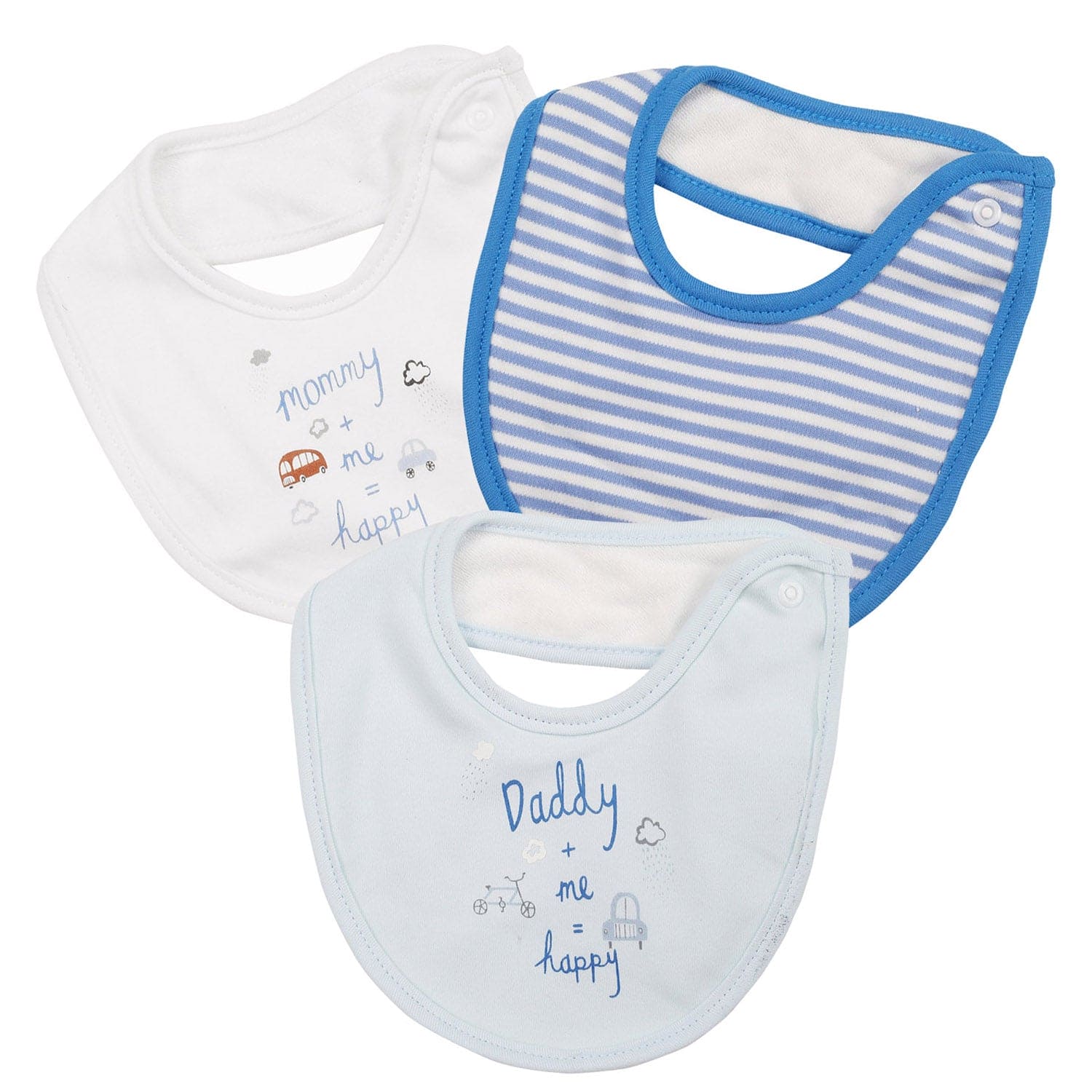 Happy Mommy Daddy Blue 3 Pk Bibs - Baby Moo