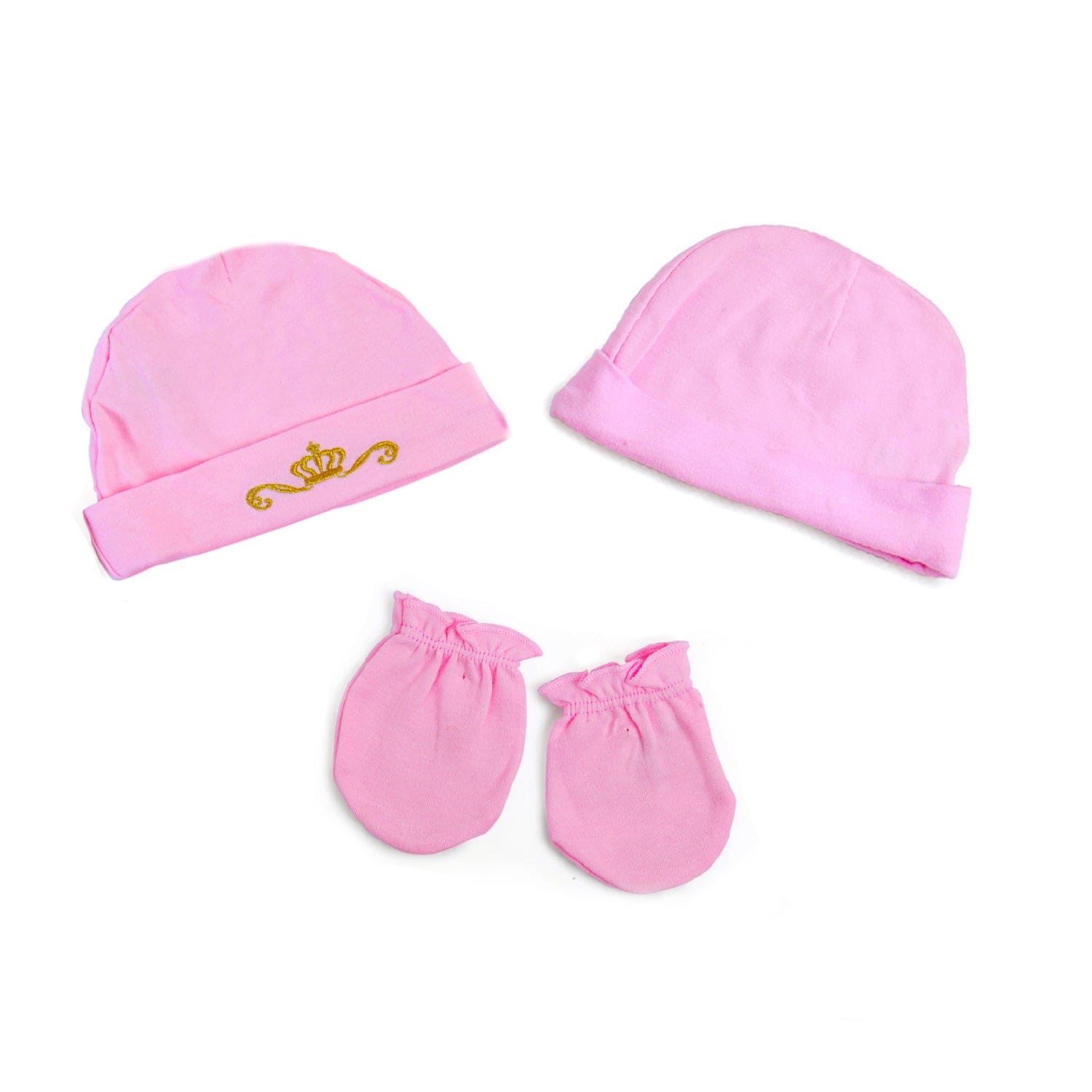 Daddy's Princess Pink Set Of 3 Caps And 2 Mittens - Baby Moo