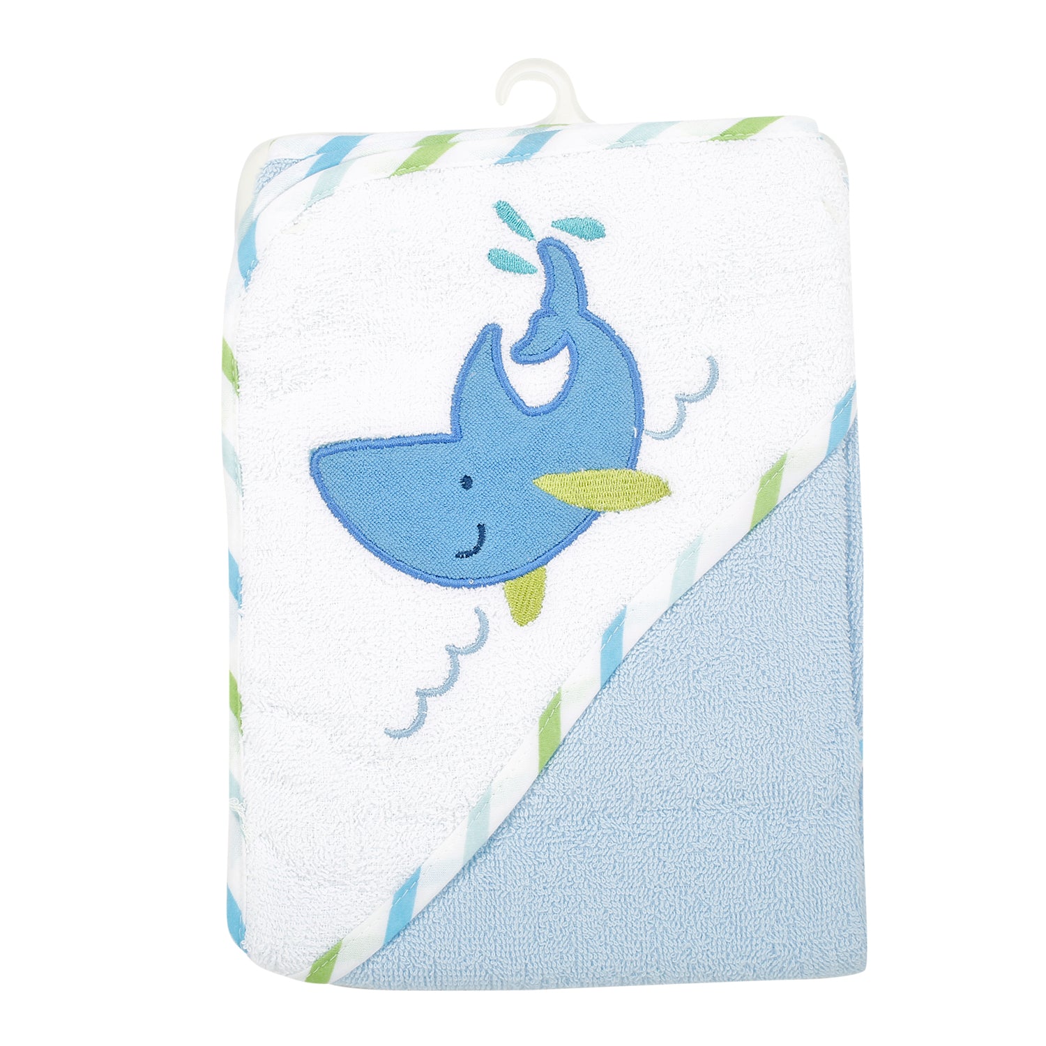 Dolphin Blue And White Hooded Towel - Baby Moo