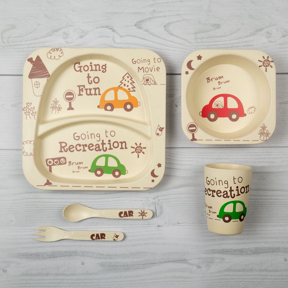 Car White Bamboo Fiber Dinner Set - Baby Moo