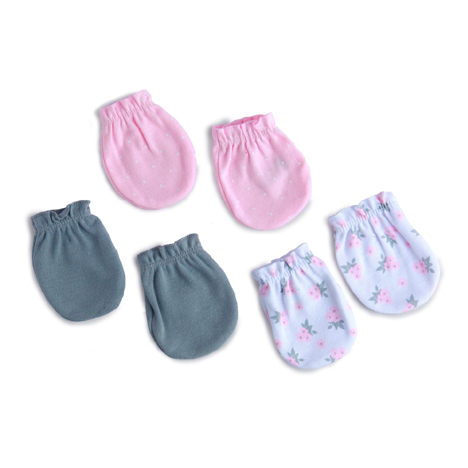 Matching Pink And Grey 3 Mittens And 3 Headbands Set