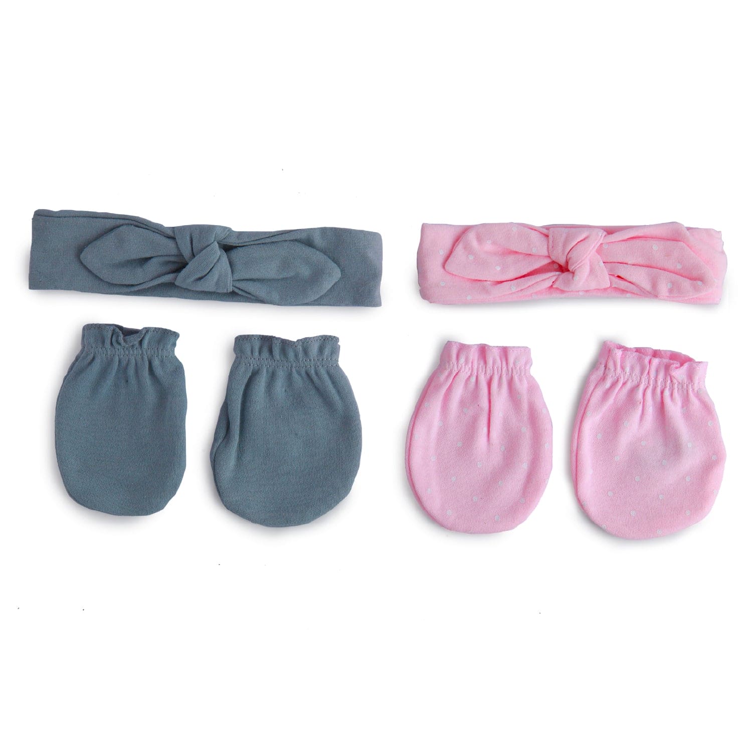 Matching Pink And Grey 3 Mittens And 3 Headbands Set