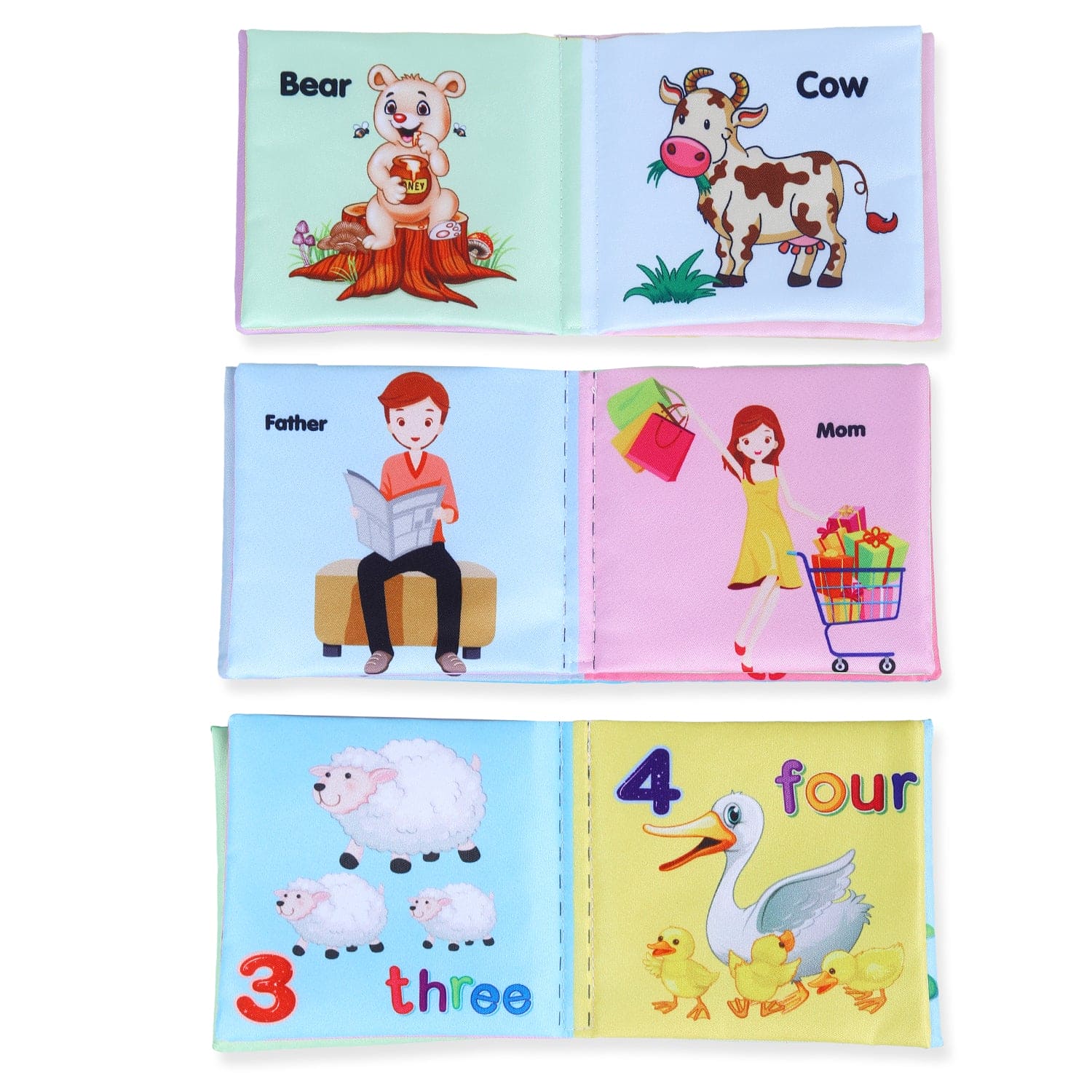 Family, Animals, Food, Fruits, Numbers Educational Cloth Book With Sound Paper Set of 6 - Multicolour - Baby Moo