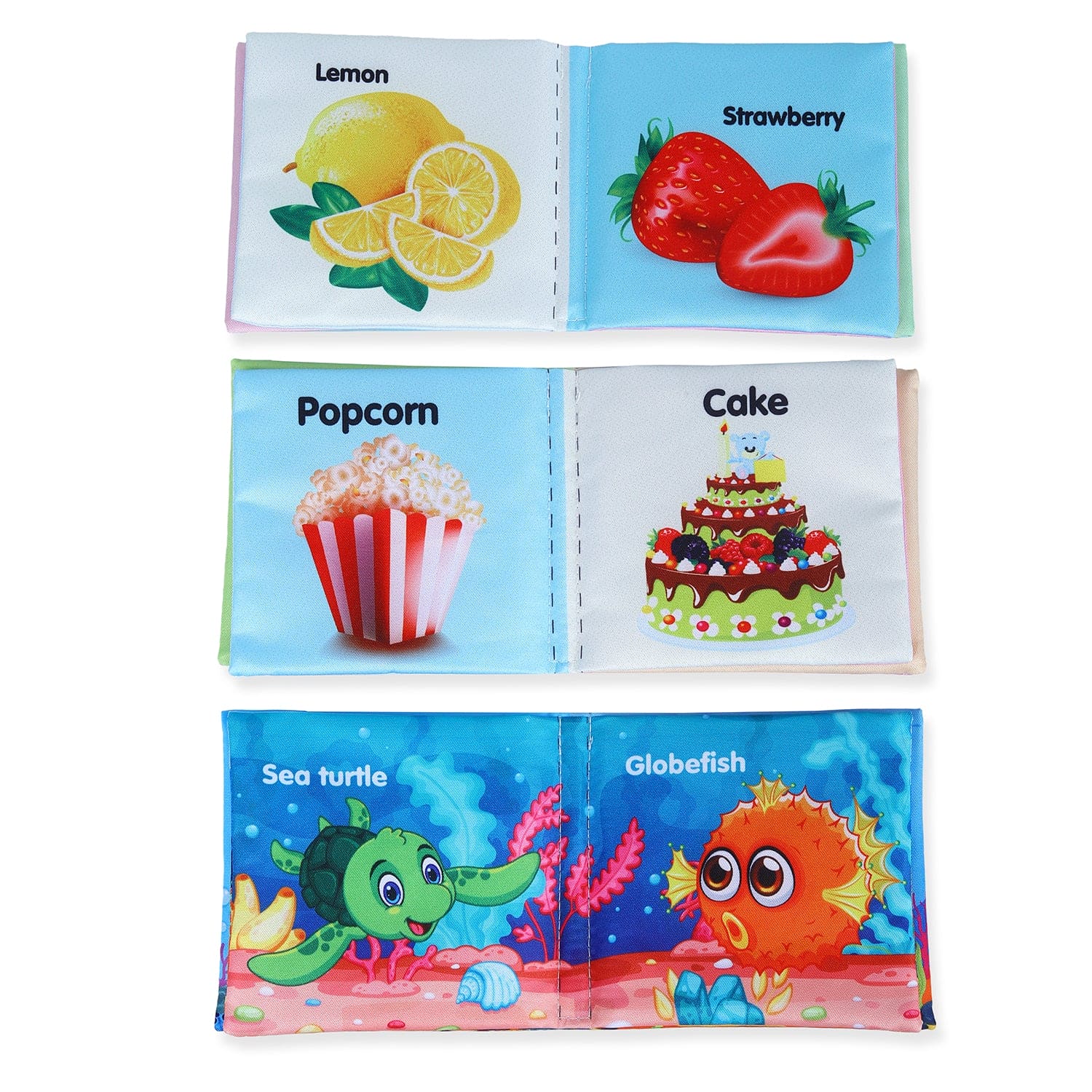 Family, Animals, Food, Fruits, Numbers Educational Cloth Book With Sound Paper Set of 6 - Multicolour - Baby Moo