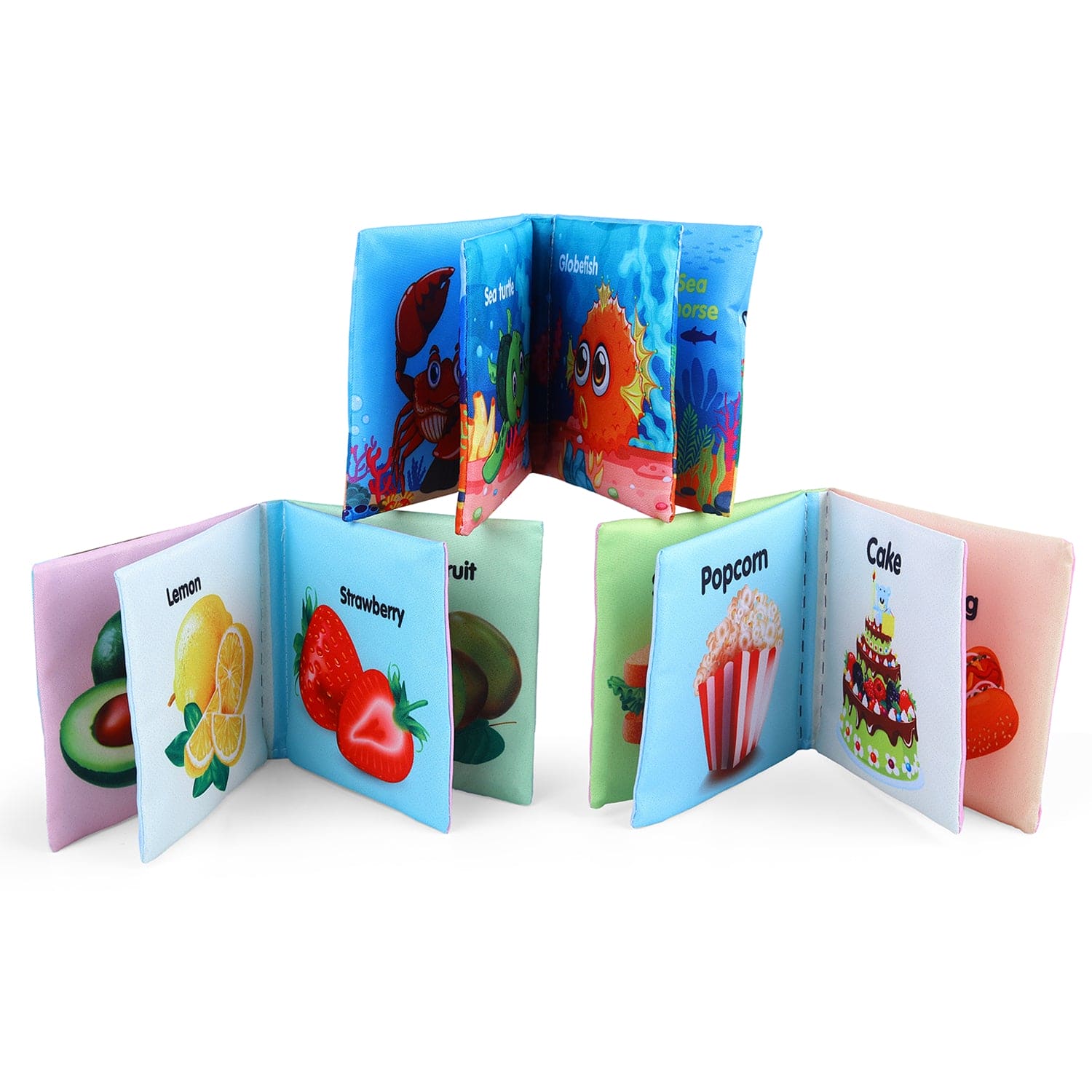 Family, Animals, Food, Fruits, Numbers Educational Cloth Book With Sound Paper Set of 6 - Multicolour - Baby Moo