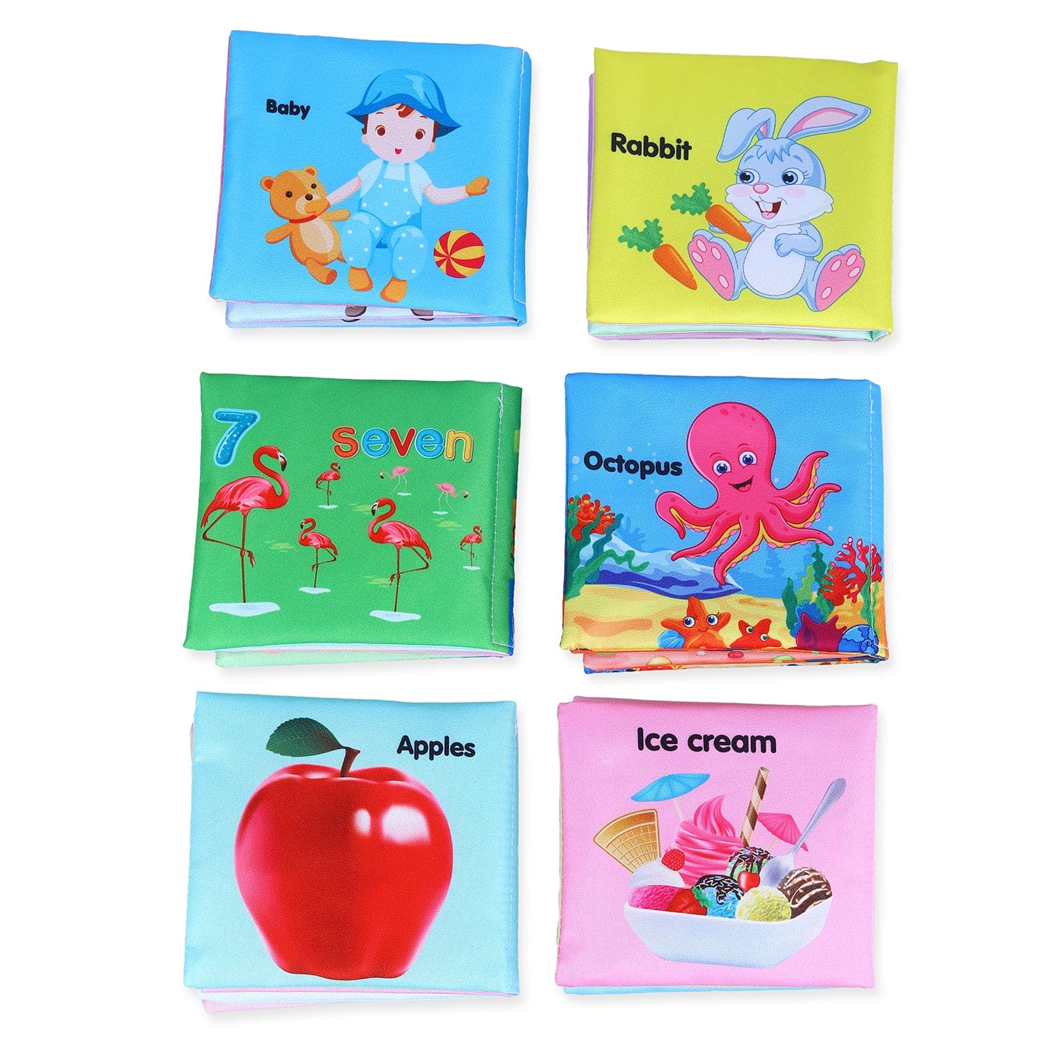 Family, Animals, Food, Fruits, Numbers Educational Cloth Book With Sound Paper Set of 6 - Multicolour - Baby Moo