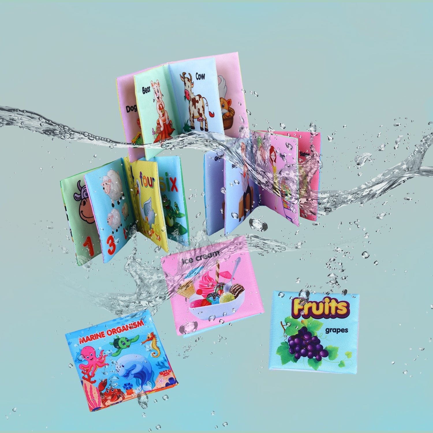Family, Animals, Food, Fruits, Numbers Educational Cloth Book With Sound Paper Set of 6 - Multicolour - Baby Moo