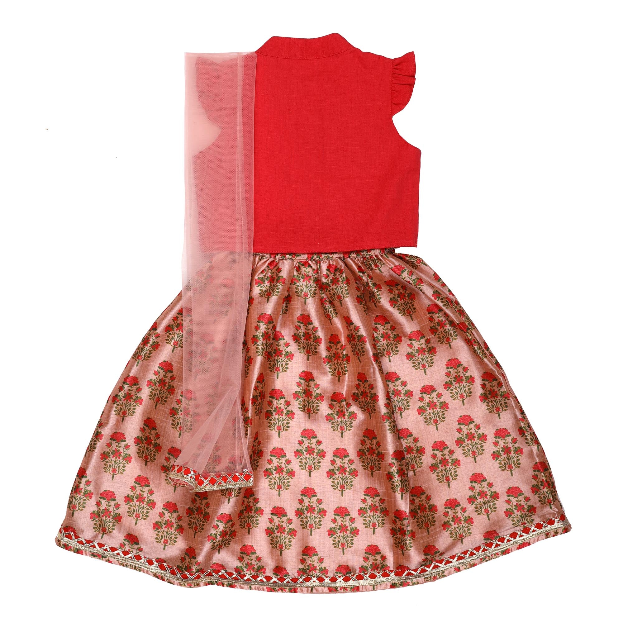 Kicks & Crawl Rosy Red Lehenga, Blouse & Dupatta Set - Baby Moo