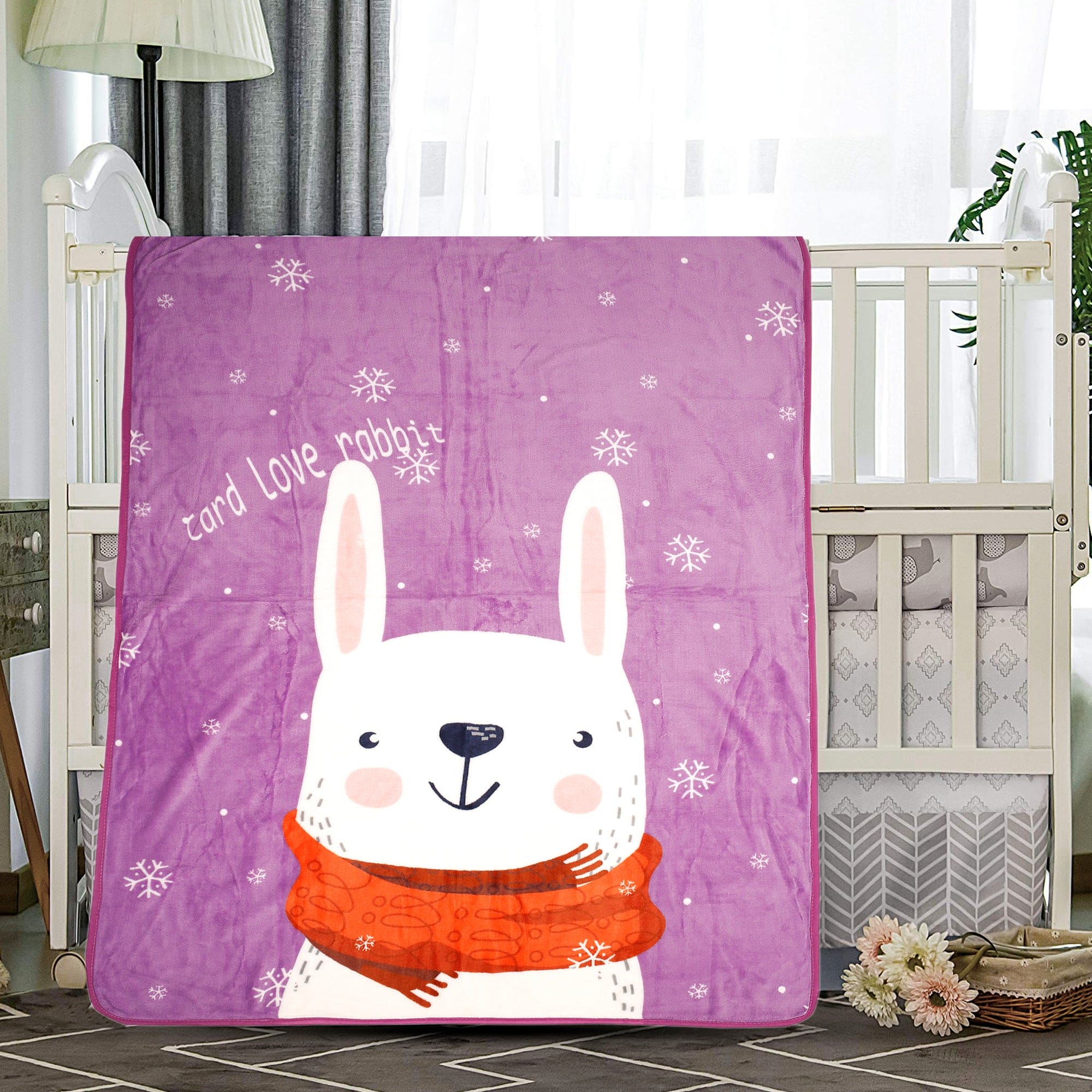 I Love Rabbits Purple One Ply Blanket - Baby Moo