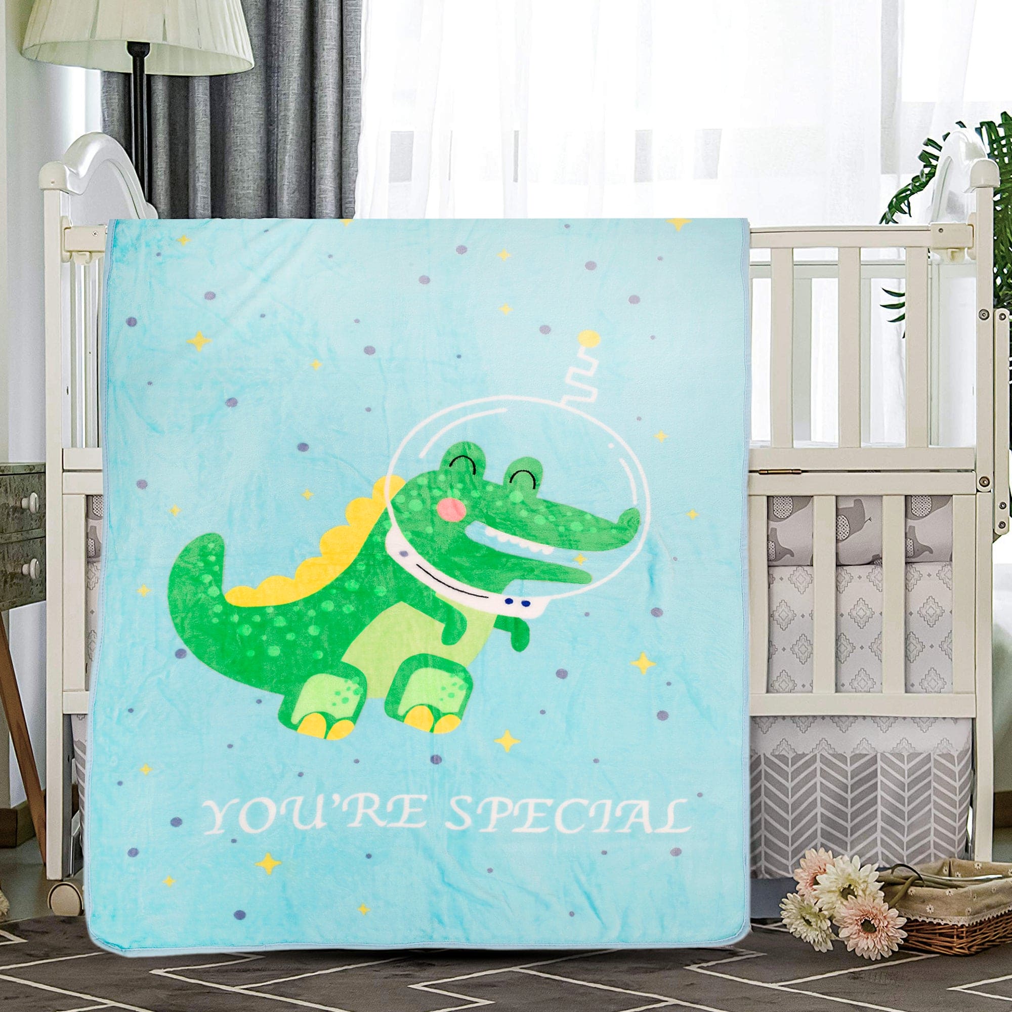 You Are Special Crocodile Blue One Ply Blanket - Baby Moo