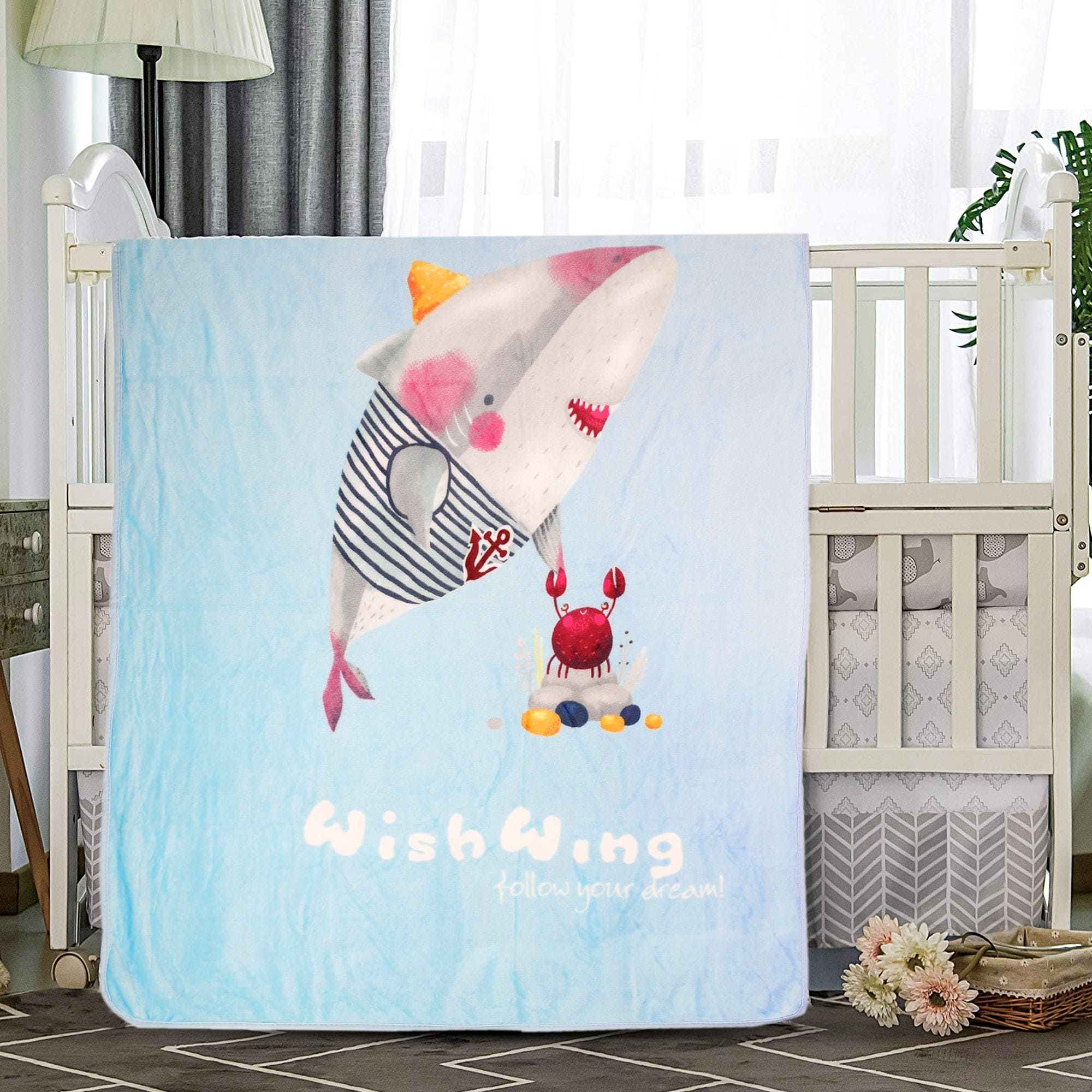 Shark Friend Blue One Ply Blanket - Baby Moo