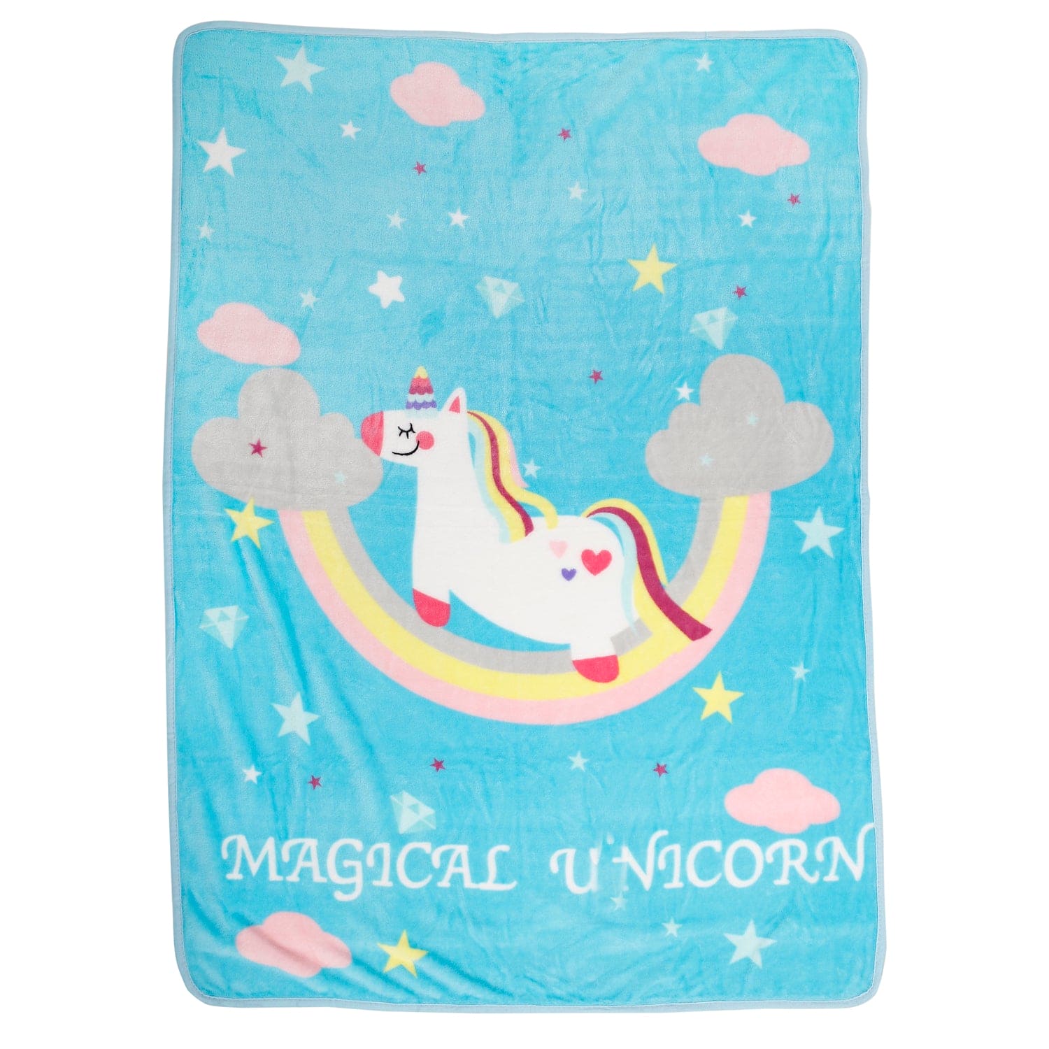 Magical Unicorn Blue One Ply Blanket - Baby Moo
