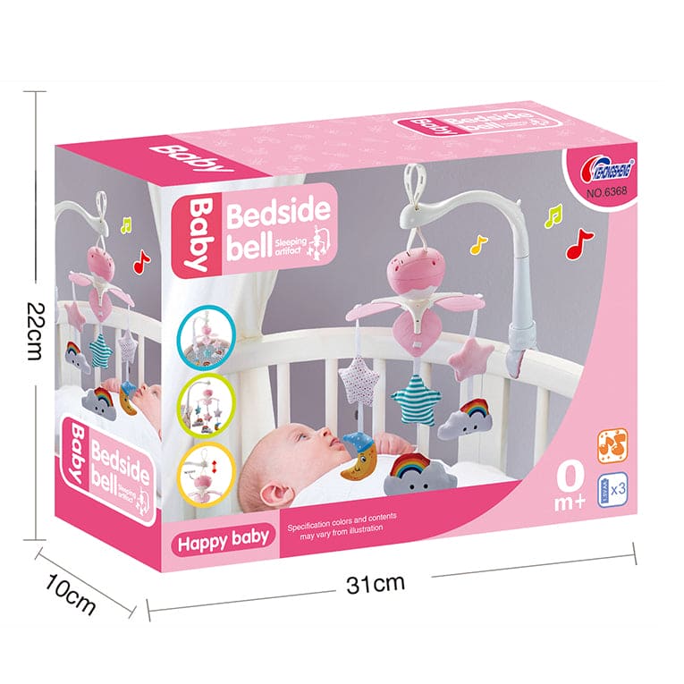 Sleepy Star Premium Electric Musical Bed Cot Mobile With Hanging Rattles - Pink - Baby Moo