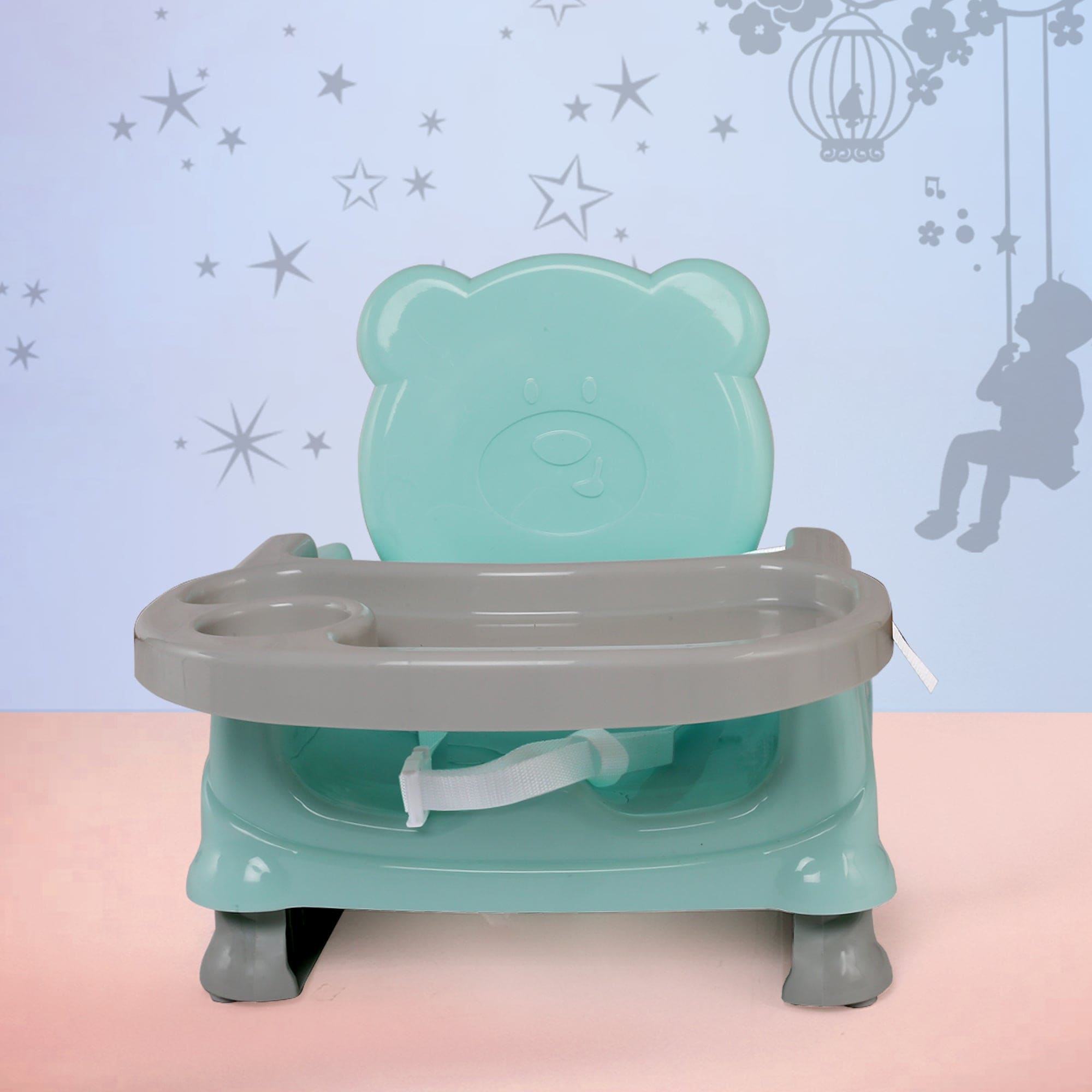 Mint Green Foldable Feeding / Dining Chair with Strap