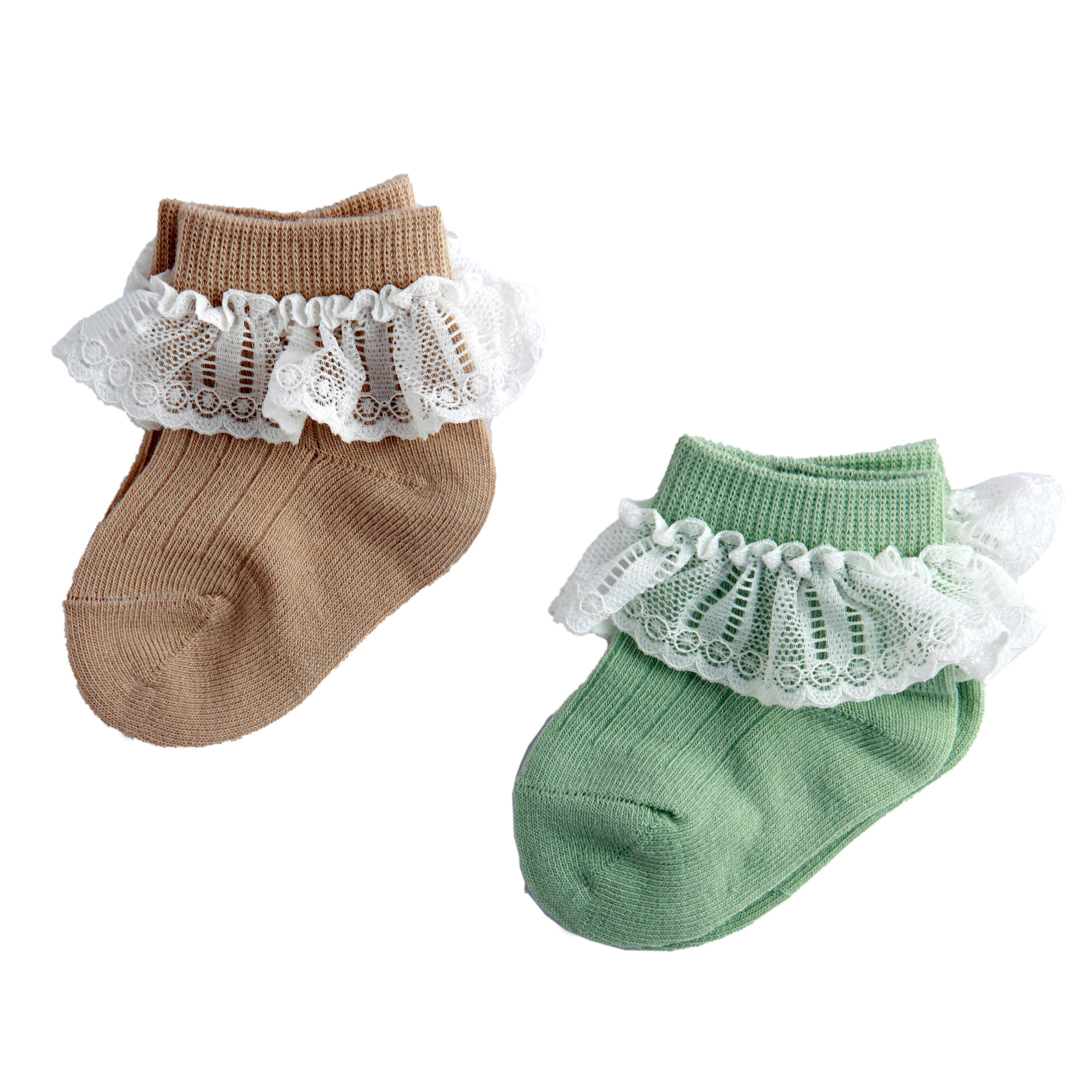 Dressy Lace Green And Brown 2 Pk Lace Socks - Baby Moo