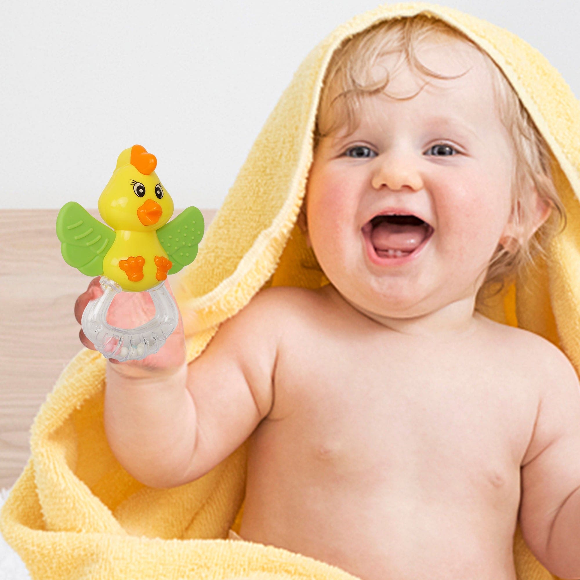 Duck Yellow And Green Rattle Teether - Baby Moo