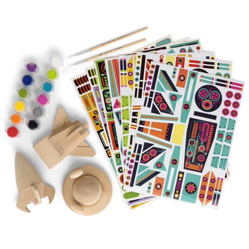 Kid Made Modern Wooden Spaceship Craft Kit - Multicolour