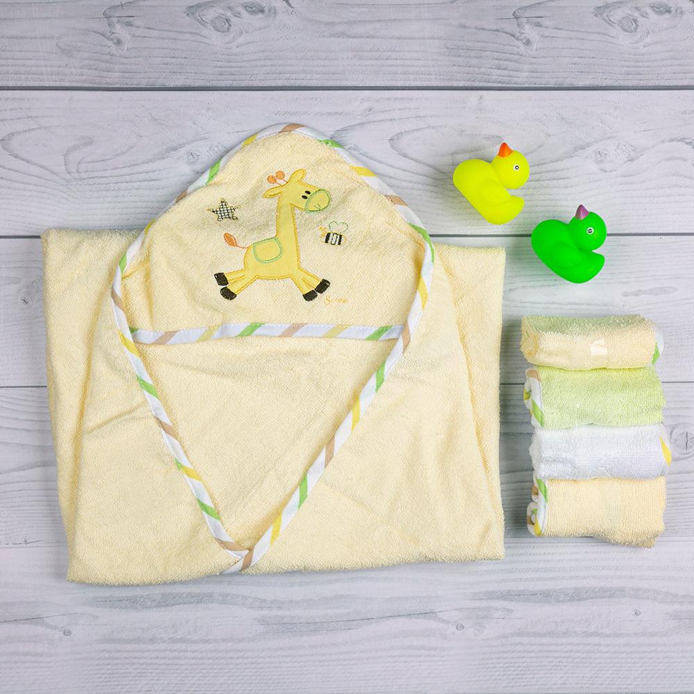 Giraffe Yellow Applique Hooded Towel & Wash Cloth Set - Baby Moo