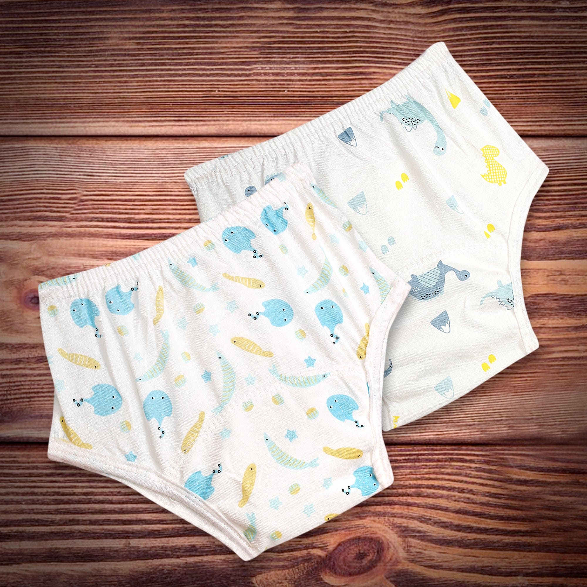 Adjustable & Washable Cloth Diaper Panty 2 Pk Dinosaurs And Fish Multicolour - Baby Moo