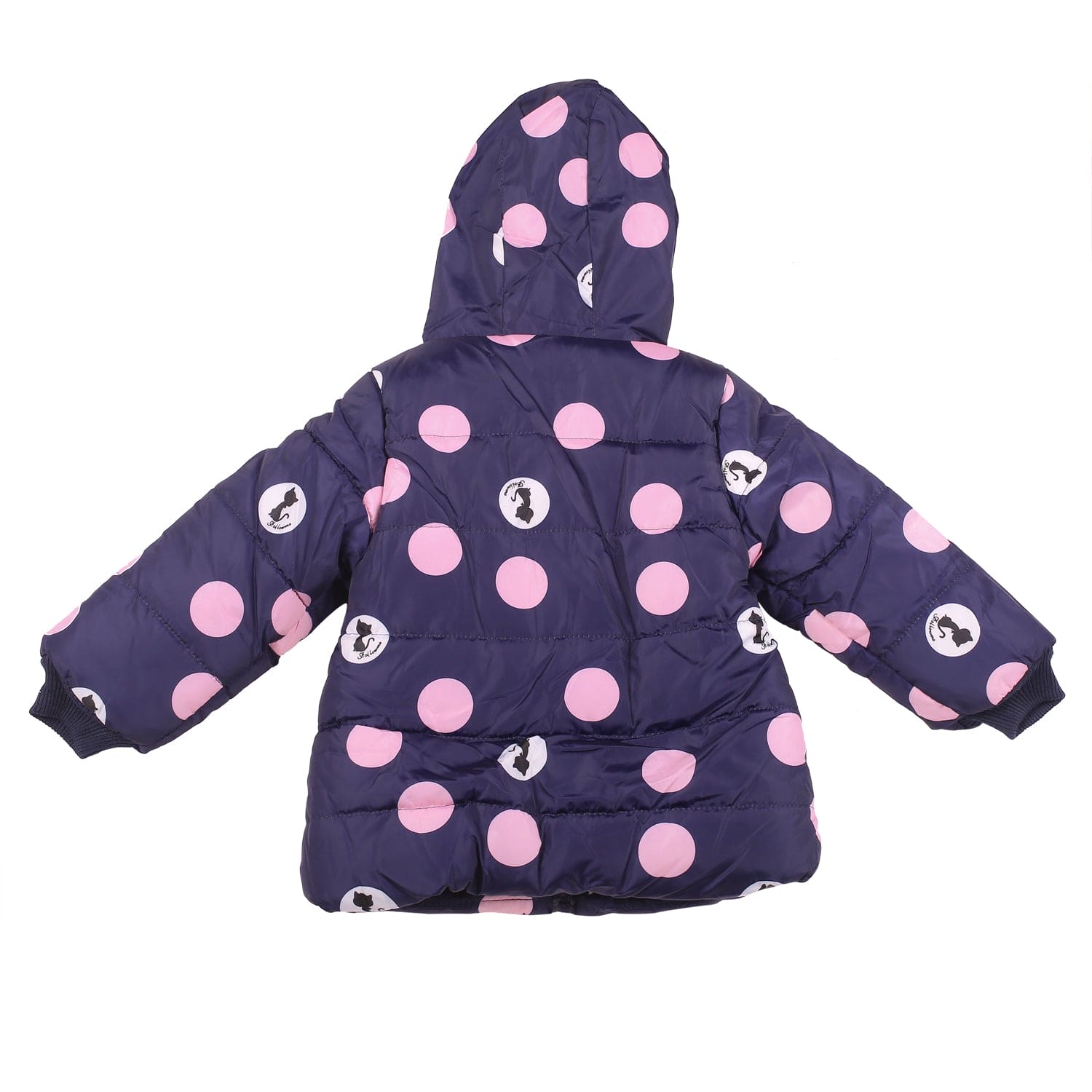 Polka Dotted Navy Blue Hooded Full Sleeve Padded Jacket - Baby Moo
