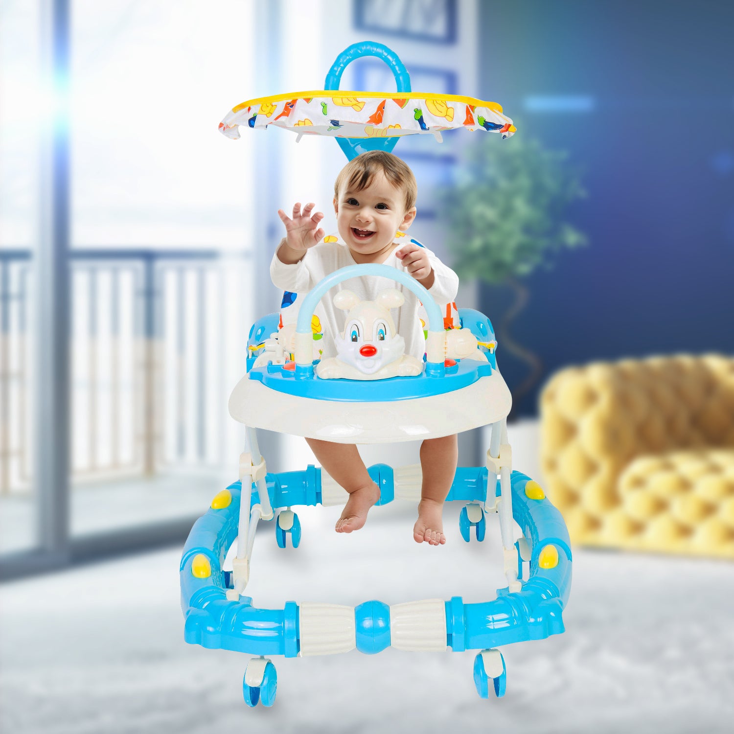 Animal Blue 2 in 1 Premium Walker Cum Rocker - Baby Moo