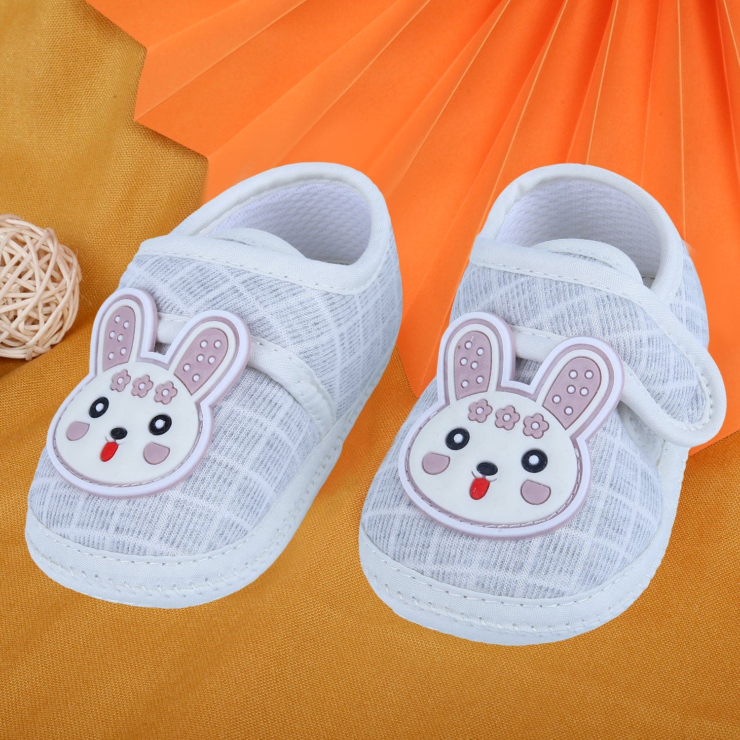 Baby Moo Naughty Bunny Velcro Strap Non-slip Kids Booties - Grey - Baby Moo