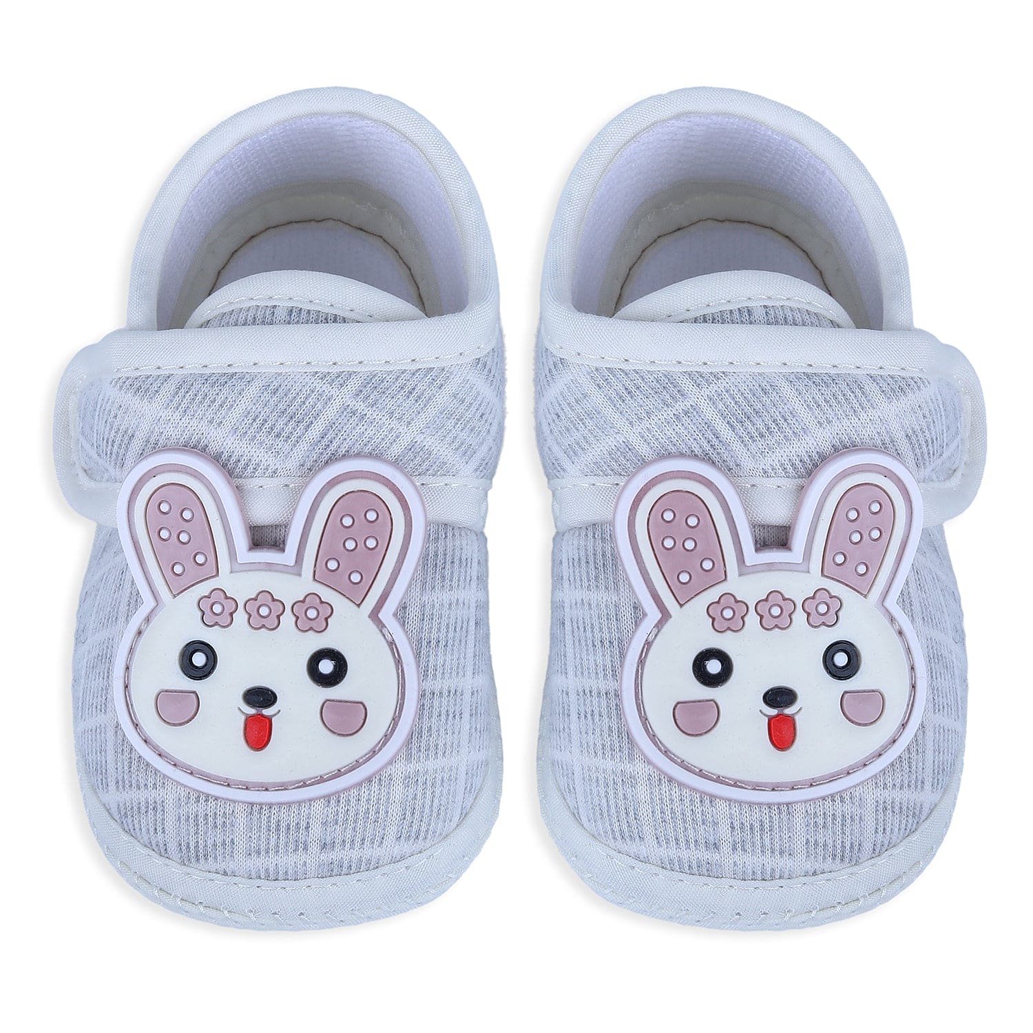 Baby Moo Naughty Bunny Velcro Strap Non-slip Kids Booties - Grey - Baby Moo