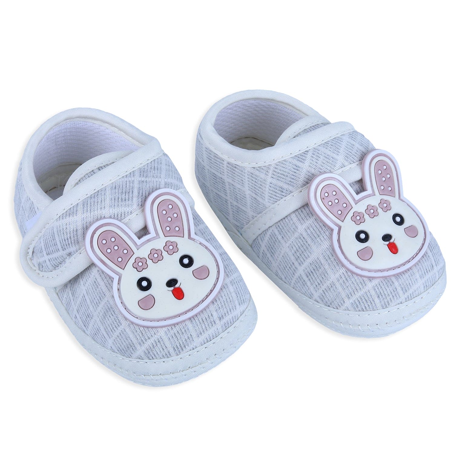 Baby Moo Naughty Bunny Velcro Strap Non-slip Kids Booties - Grey - Baby Moo