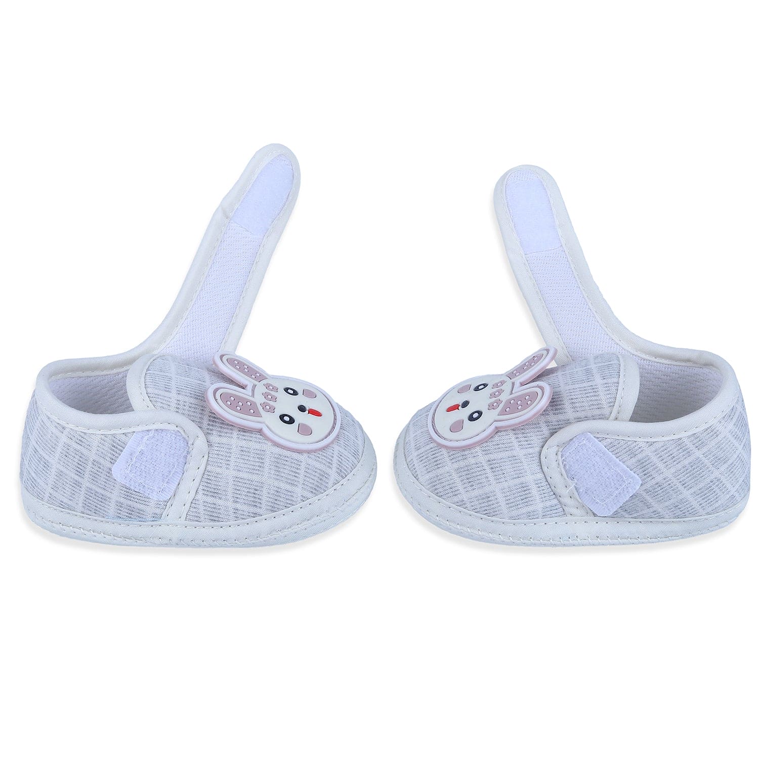 Baby Moo Naughty Bunny Velcro Strap Non-slip Kids Booties - Grey - Baby Moo