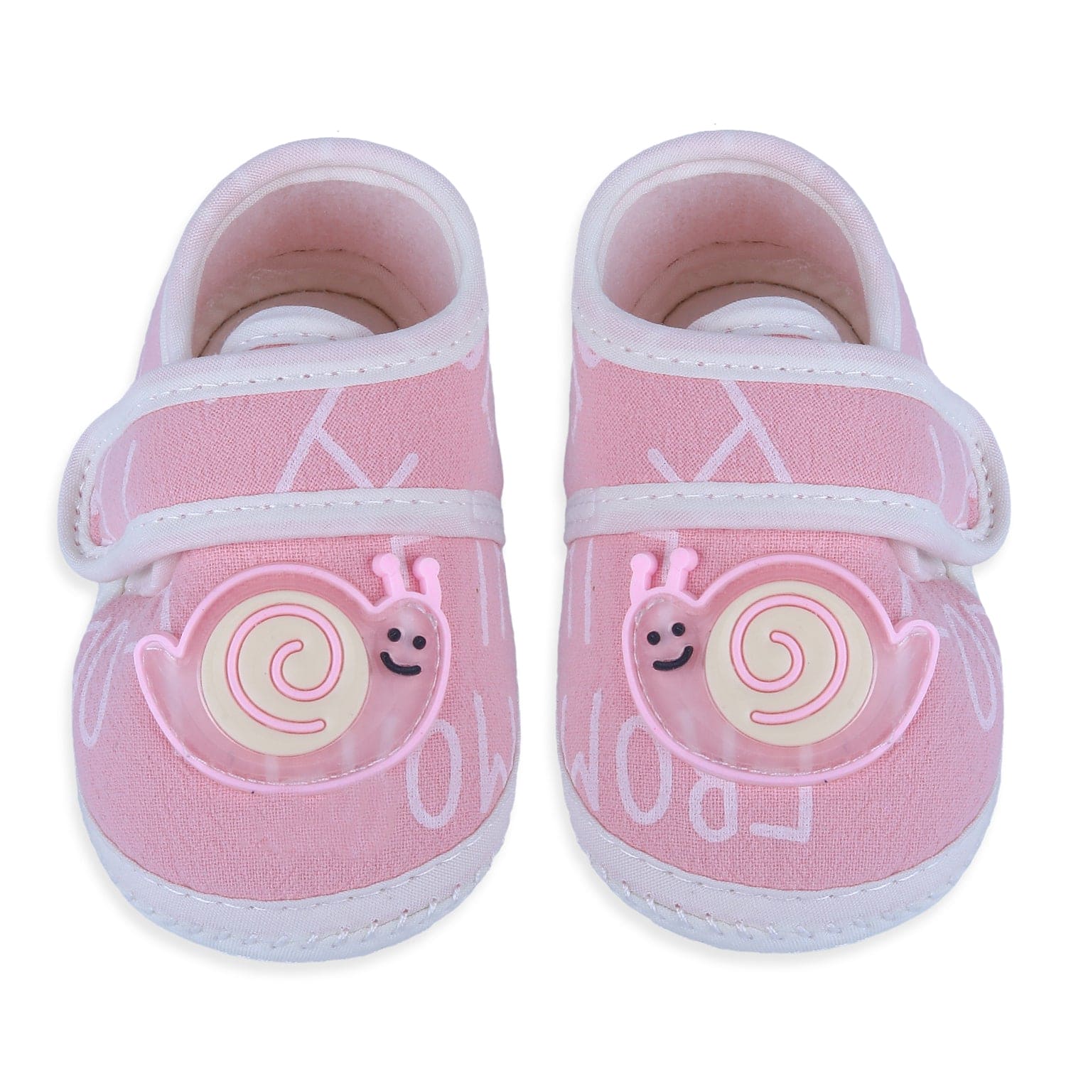 Baby Moo Snail Applique Velcro Strap Non-slip Kids Booties - Pink - Baby Moo