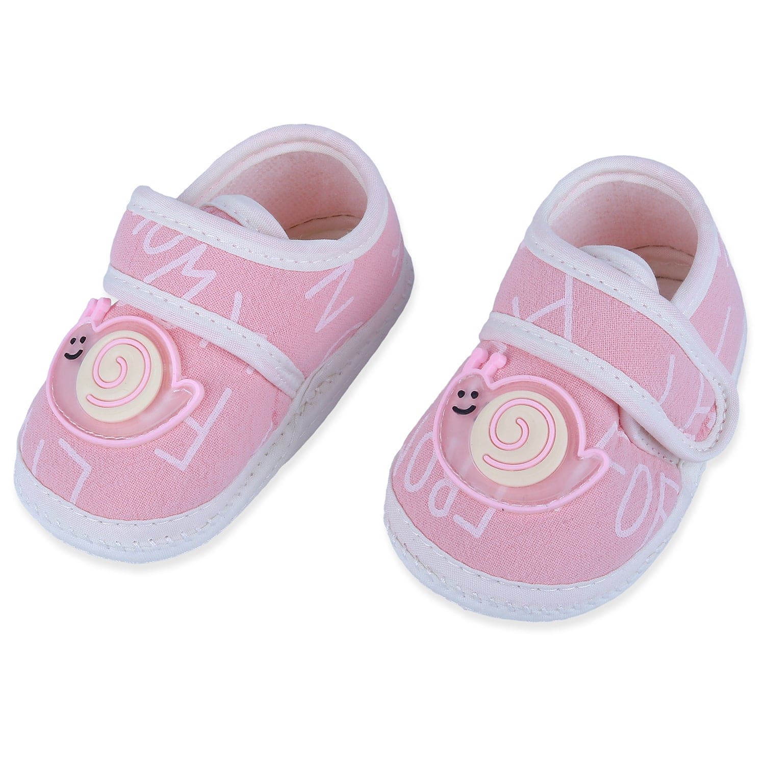Baby Moo Snail Applique Velcro Strap Non-slip Kids Booties - Pink - Baby Moo