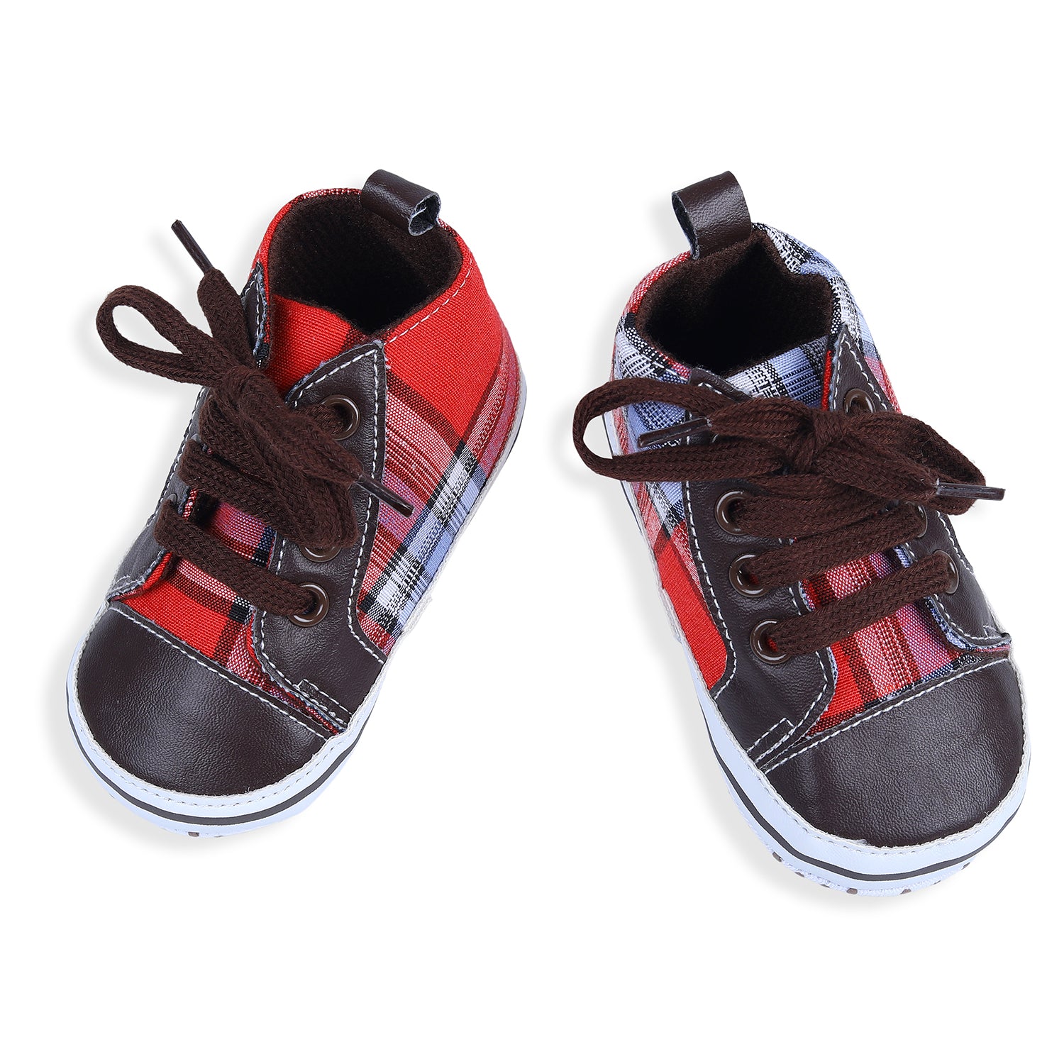 High Top Lace-Up Checked Stylish Sneaker Booties - Red - Baby Moo