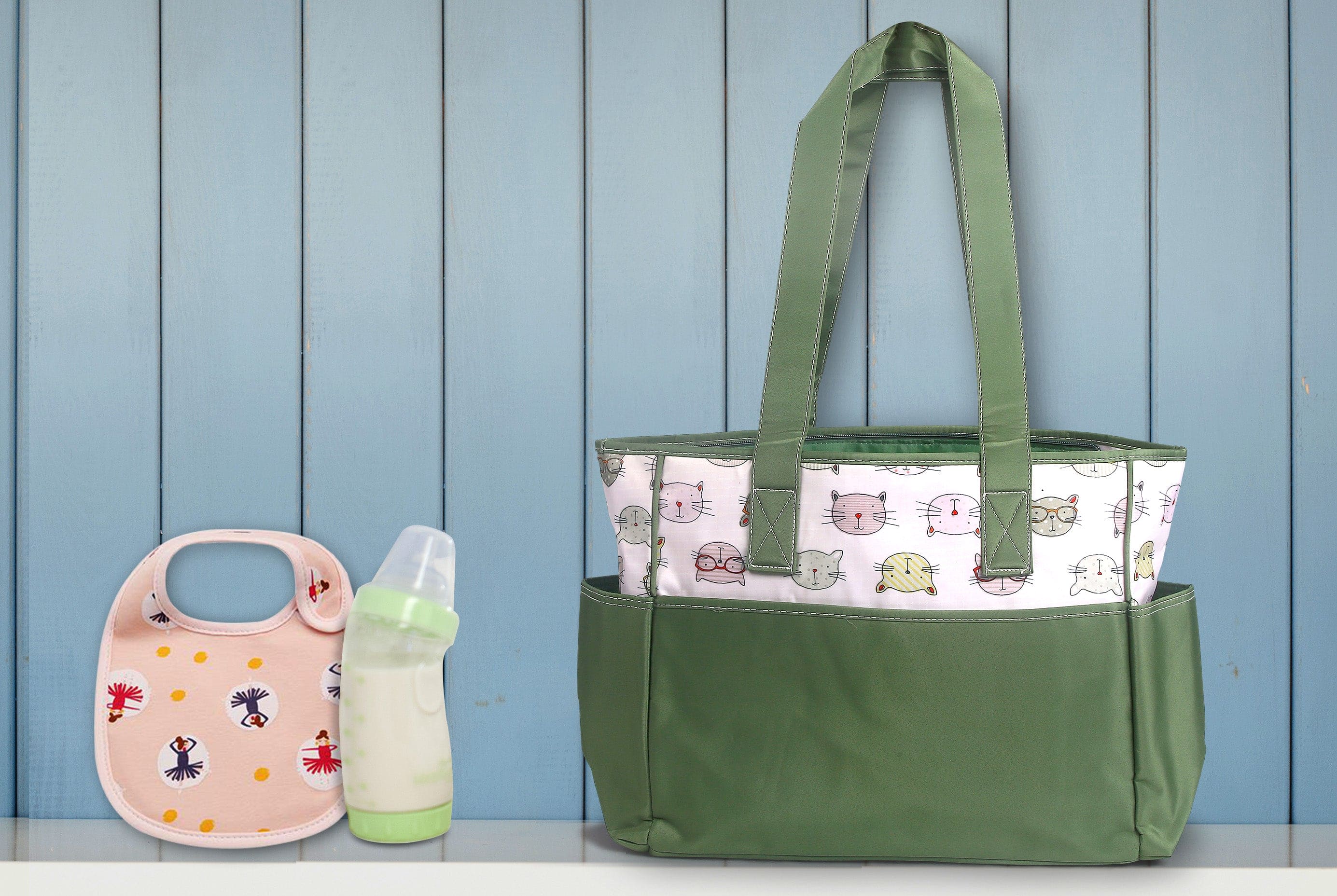 Kitty Green Diaper Bag