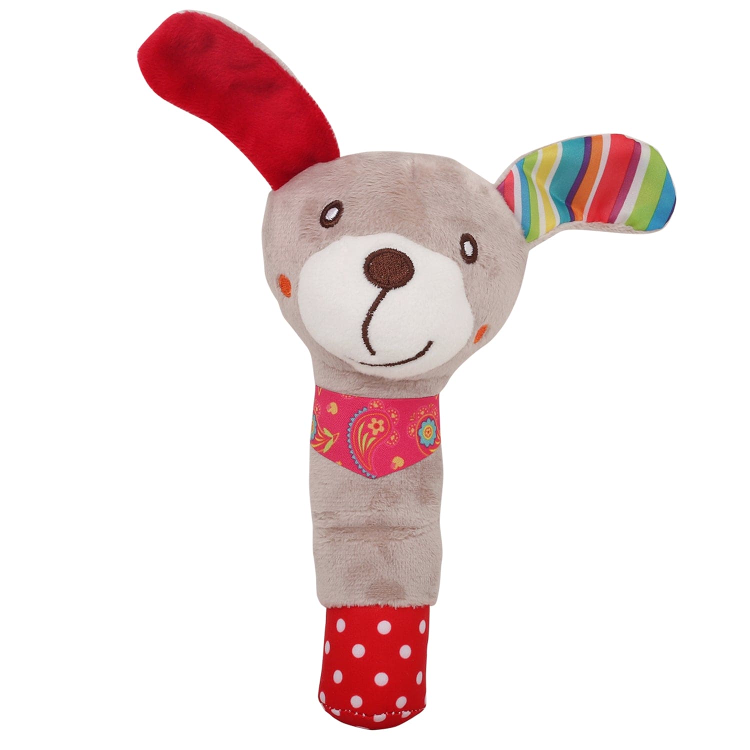 Sweet Dog Grey And Red Handheld Rattle - Baby Moo