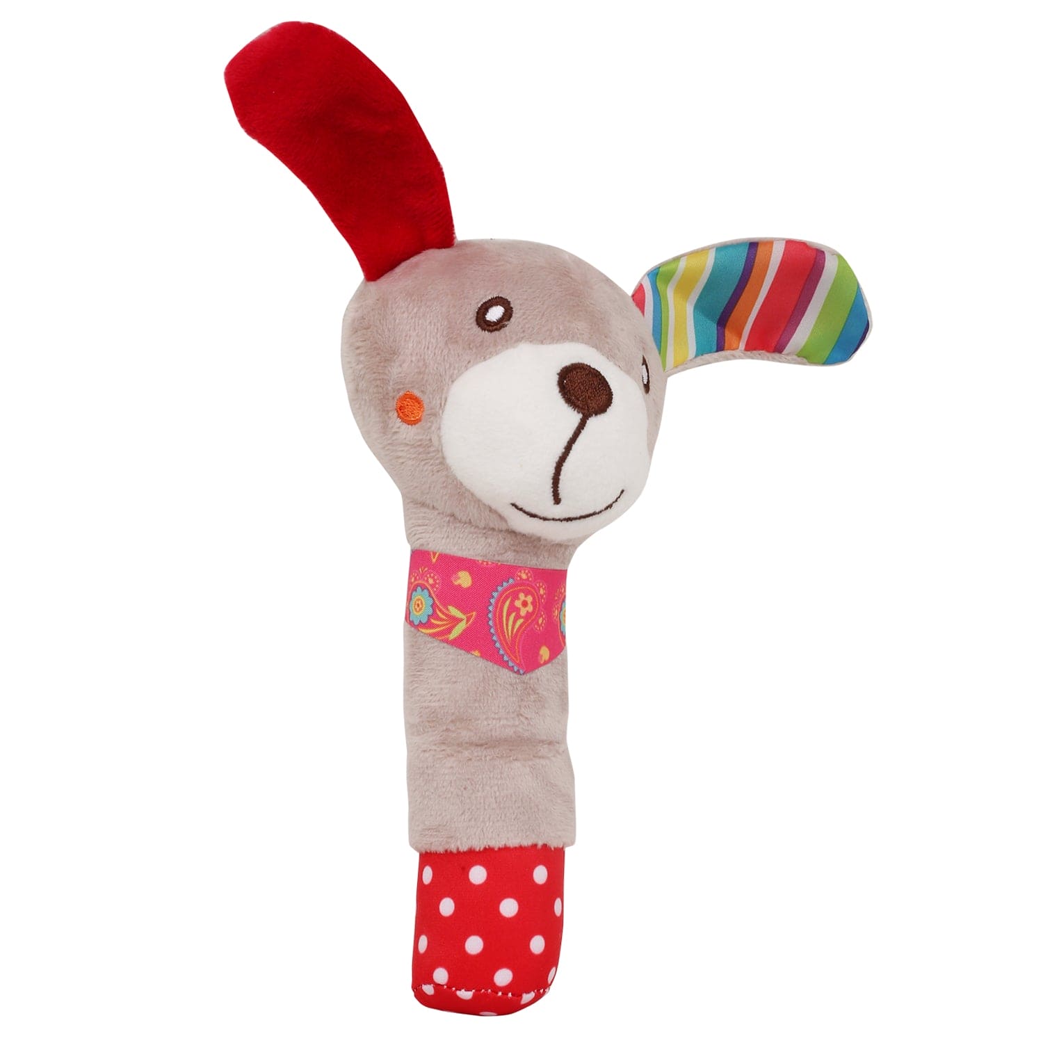 Sweet Dog Grey And Red Handheld Rattle - Baby Moo