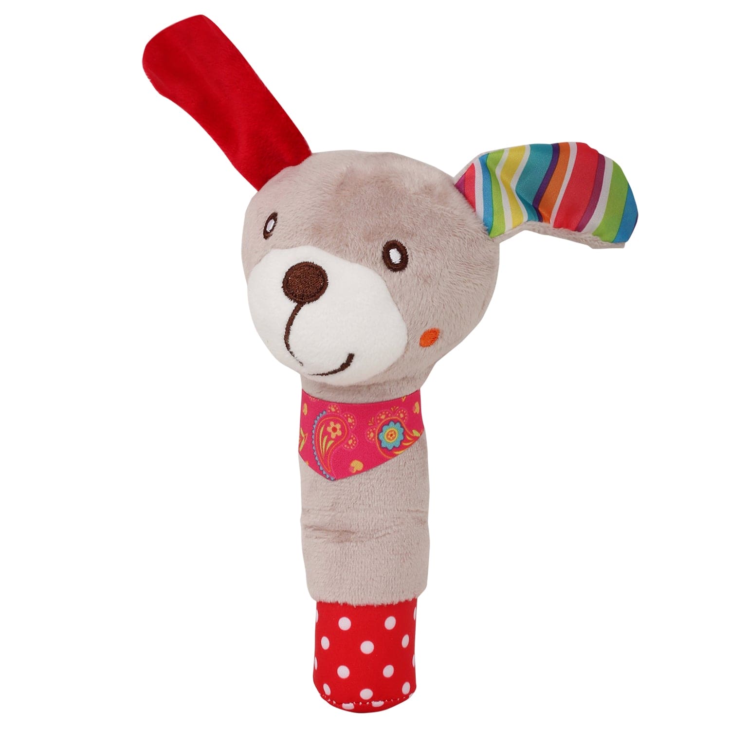 Sweet Dog Grey And Red Handheld Rattle - Baby Moo