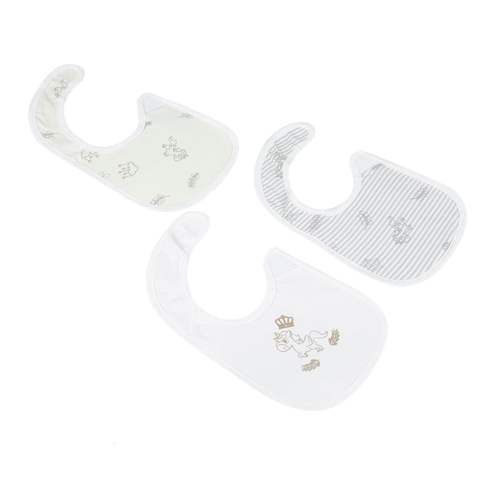 Whimsical Unicorn White 3 Pk Bibs - Baby Moo