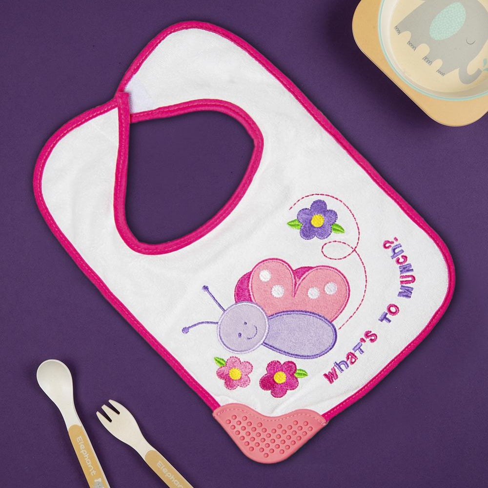 Happy Butterfly Pink Teether Bib - Baby Moo