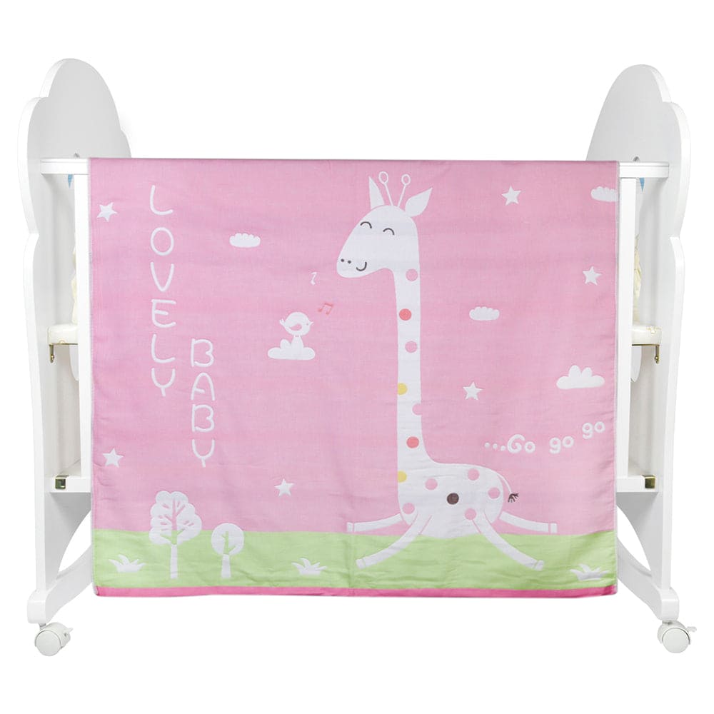 Giraffe Pink Large Muslin Blanket - Baby Moo