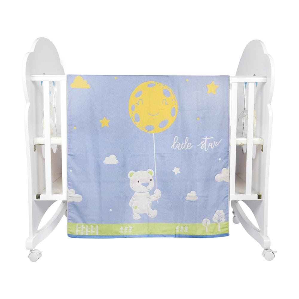 Little Star Bear Blue Large Muslin Blanket - Baby Moo