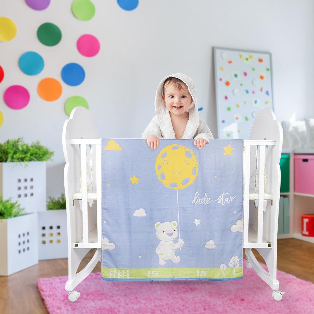 Little Star Bear Blue Large Muslin Blanket - Baby Moo
