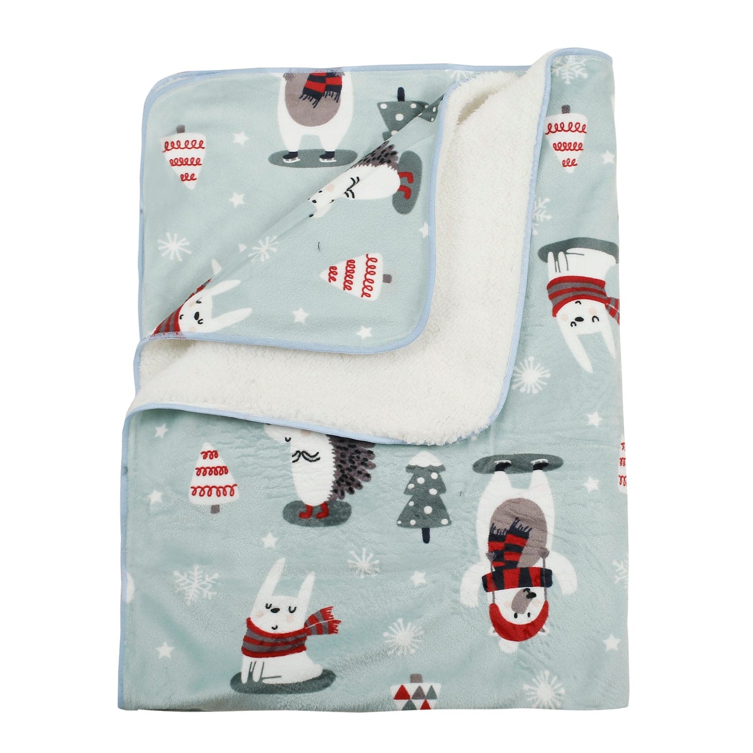 Arctic Animals Mint Green Double Sided Fur Blanket - Baby Moo