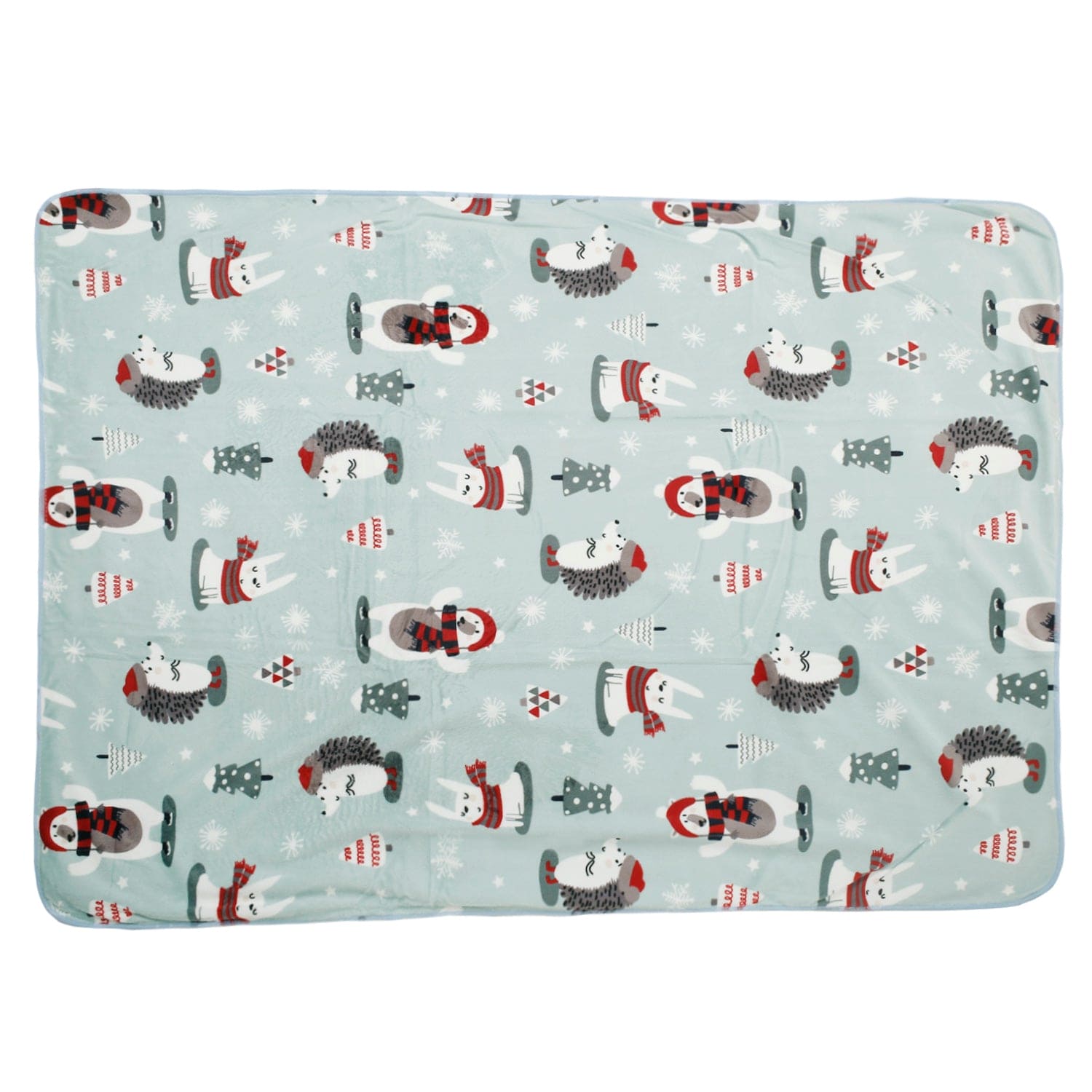 Arctic Animals Mint Green Double Sided Fur Blanket - Baby Moo