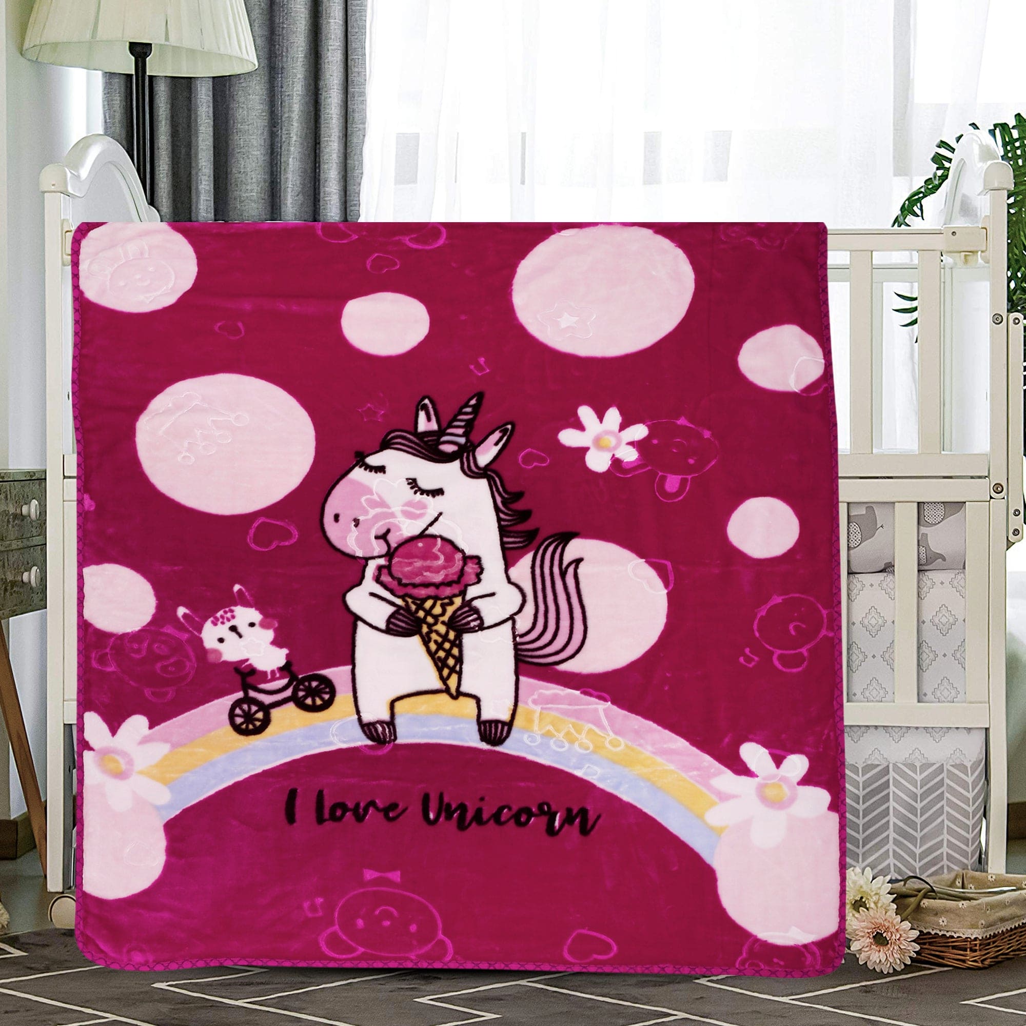 I Love Unicorns And Rainbows Red Blanket - Baby Moo