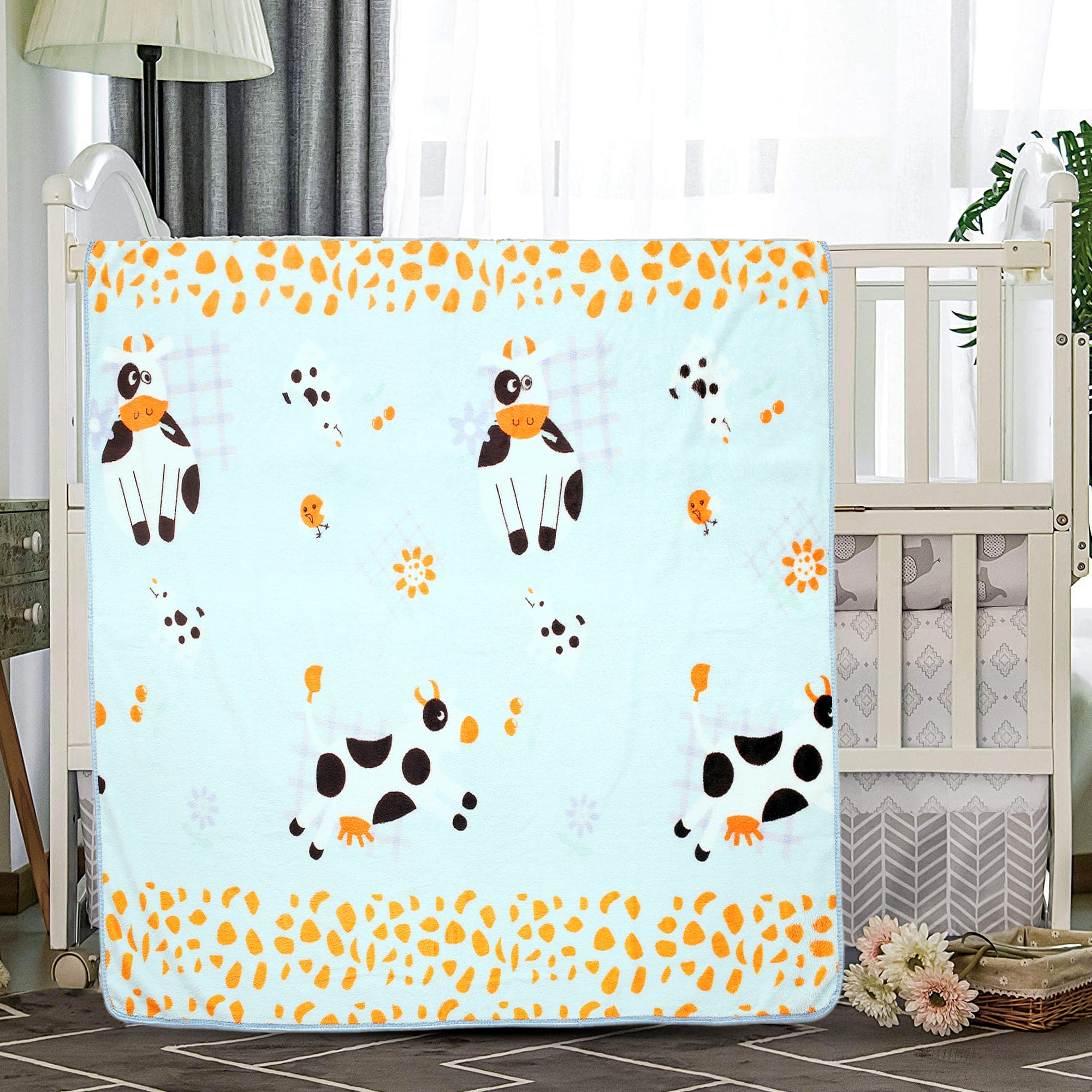 Mooing Cow Blue Blanket - Baby Moo