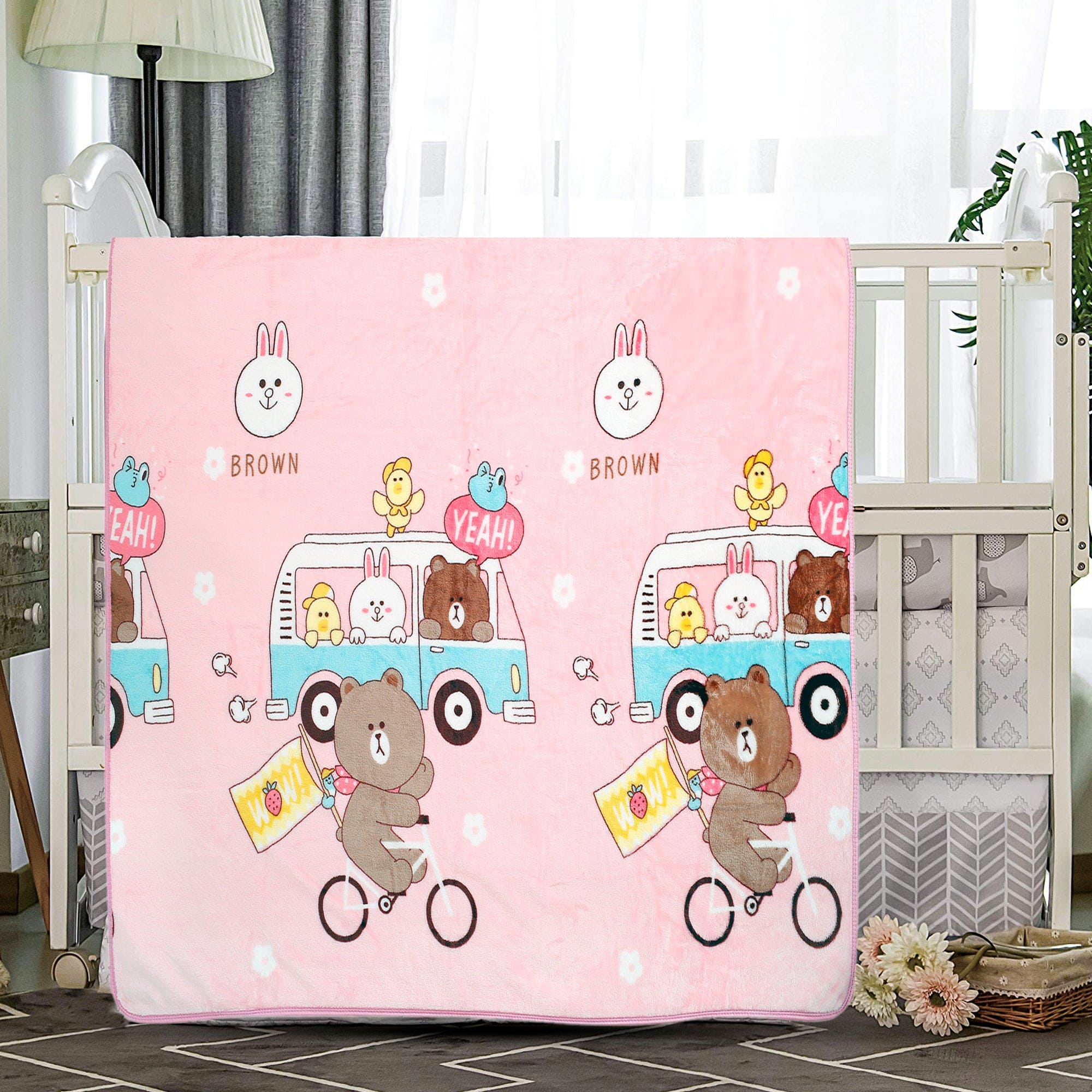 Cycling Bear Pink Blanket - Baby Moo