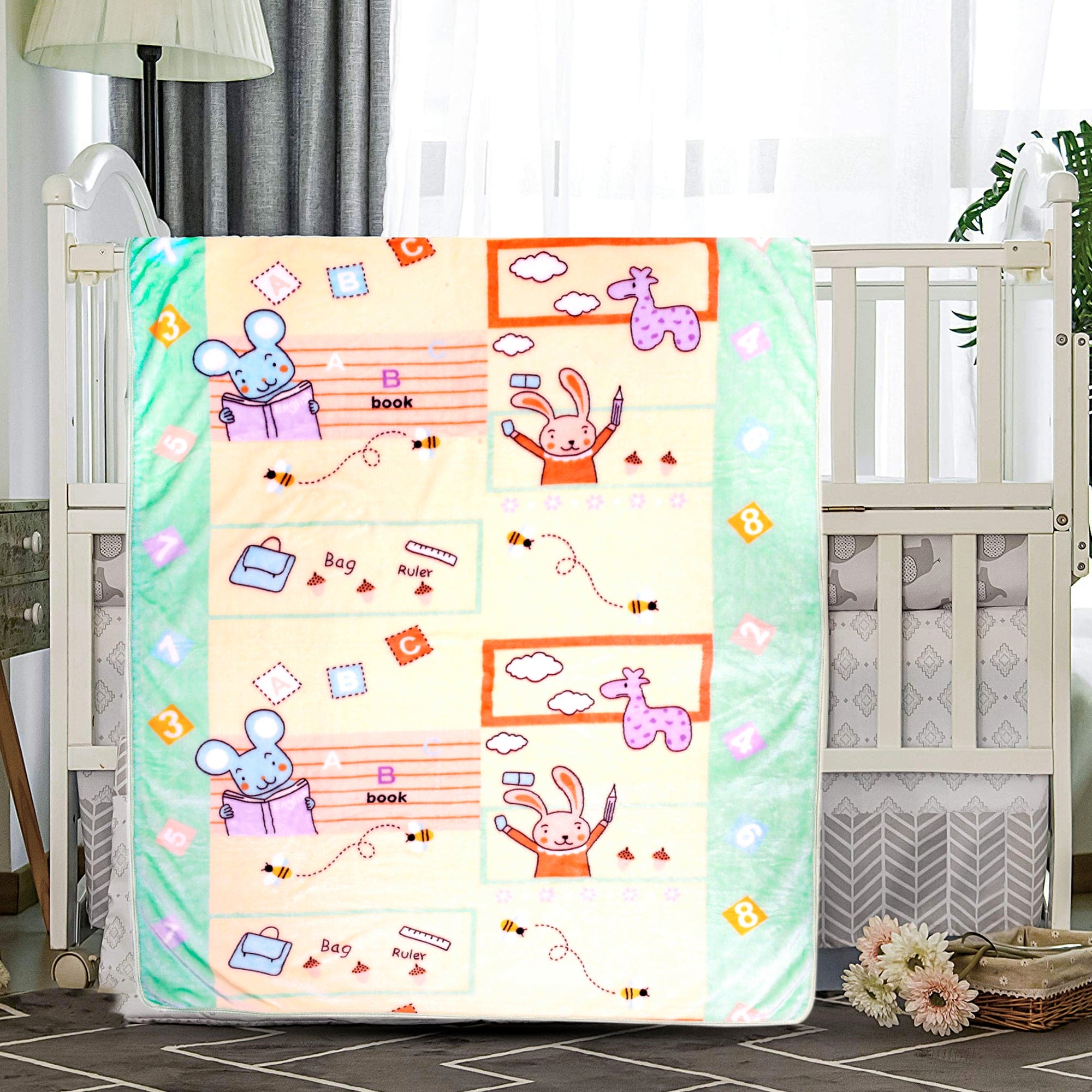 Bookworm Cream And Green Blanket - Baby Moo