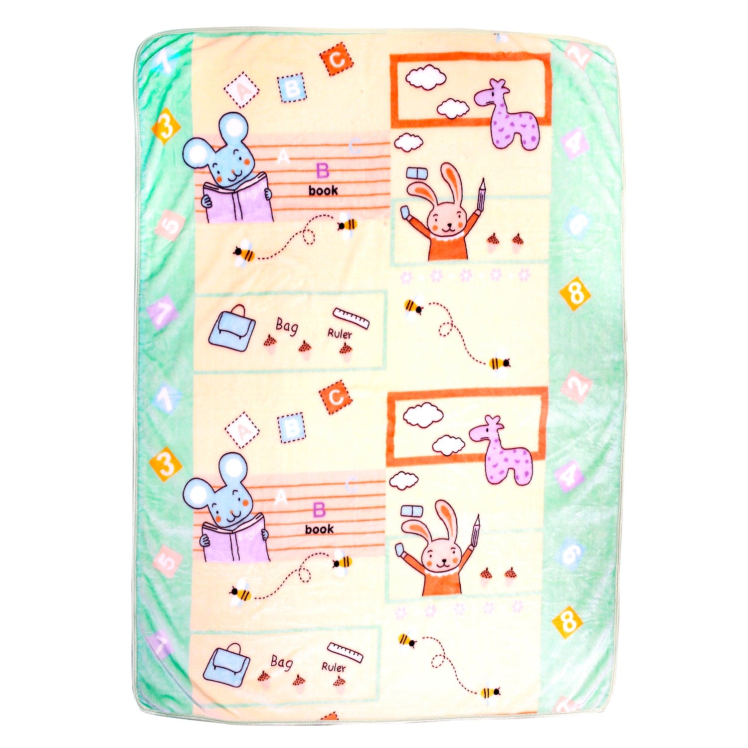 Bookworm Cream And Green Blanket - Baby Moo