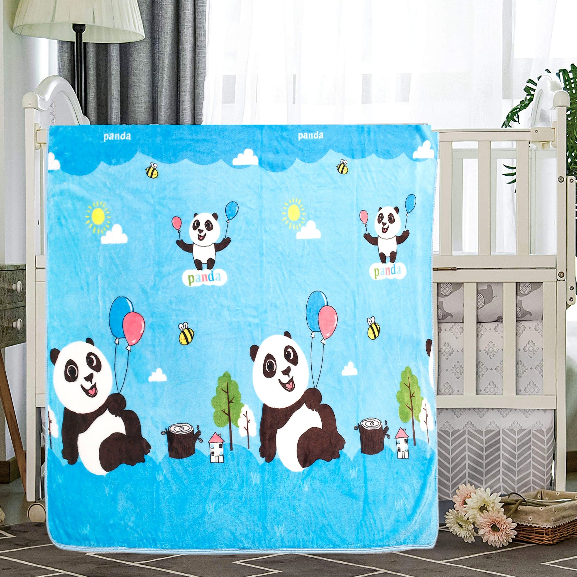Balloon Panda Blue Blanket - Main Image
